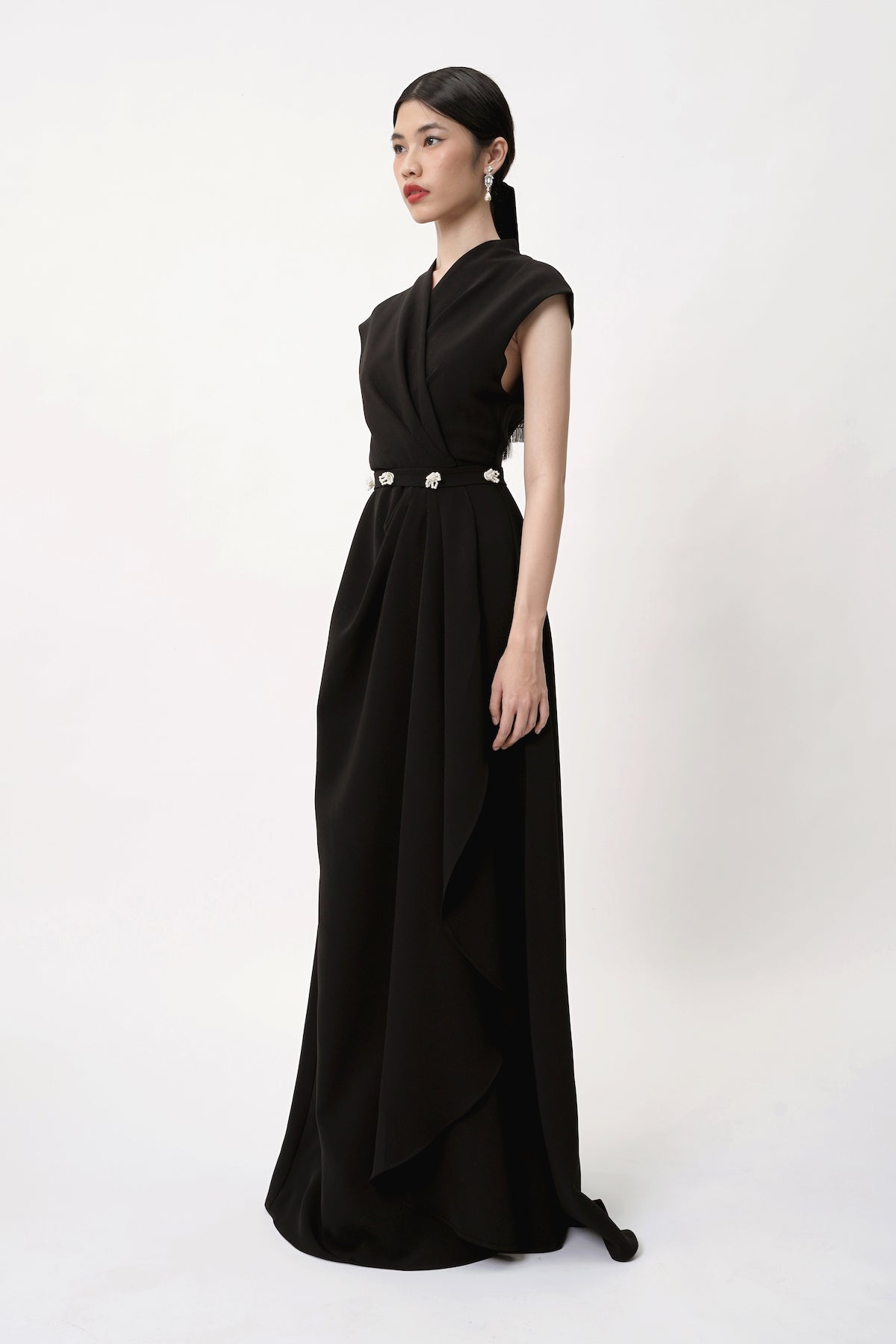 Cosette Embellished Wrap Gown In Black