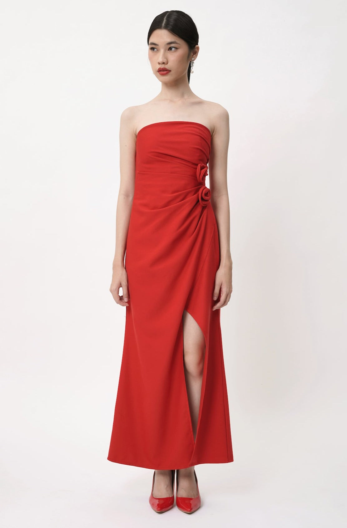 Callorway Strapless Dress In Red Flora