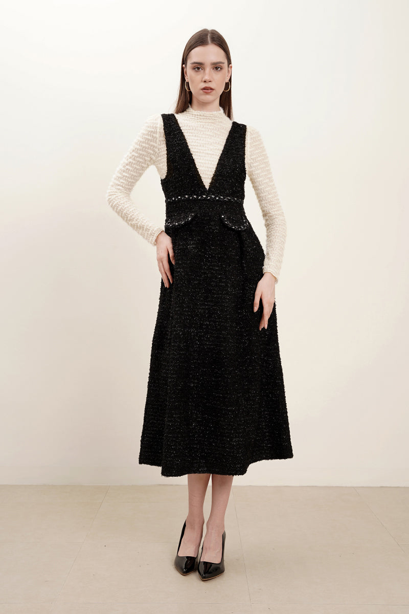 Levan Tweed Overall Dress In Black