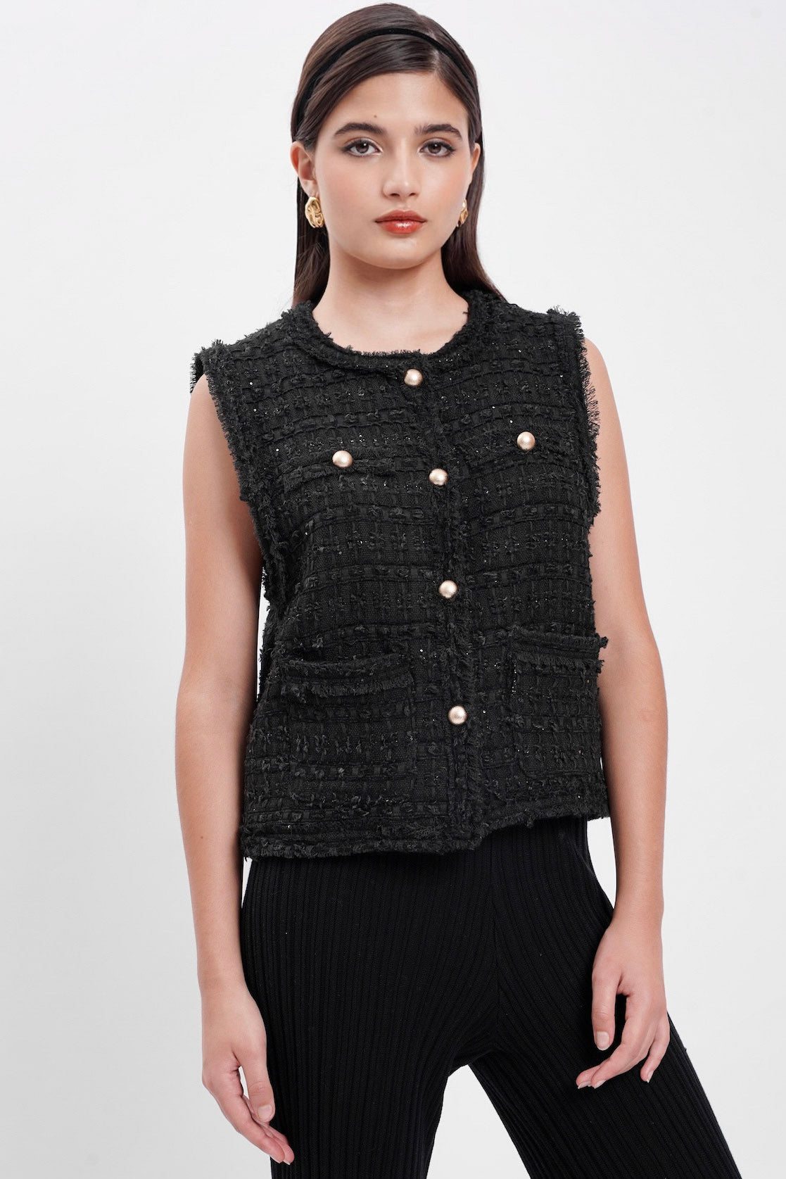Savette Tweed Vest In Black