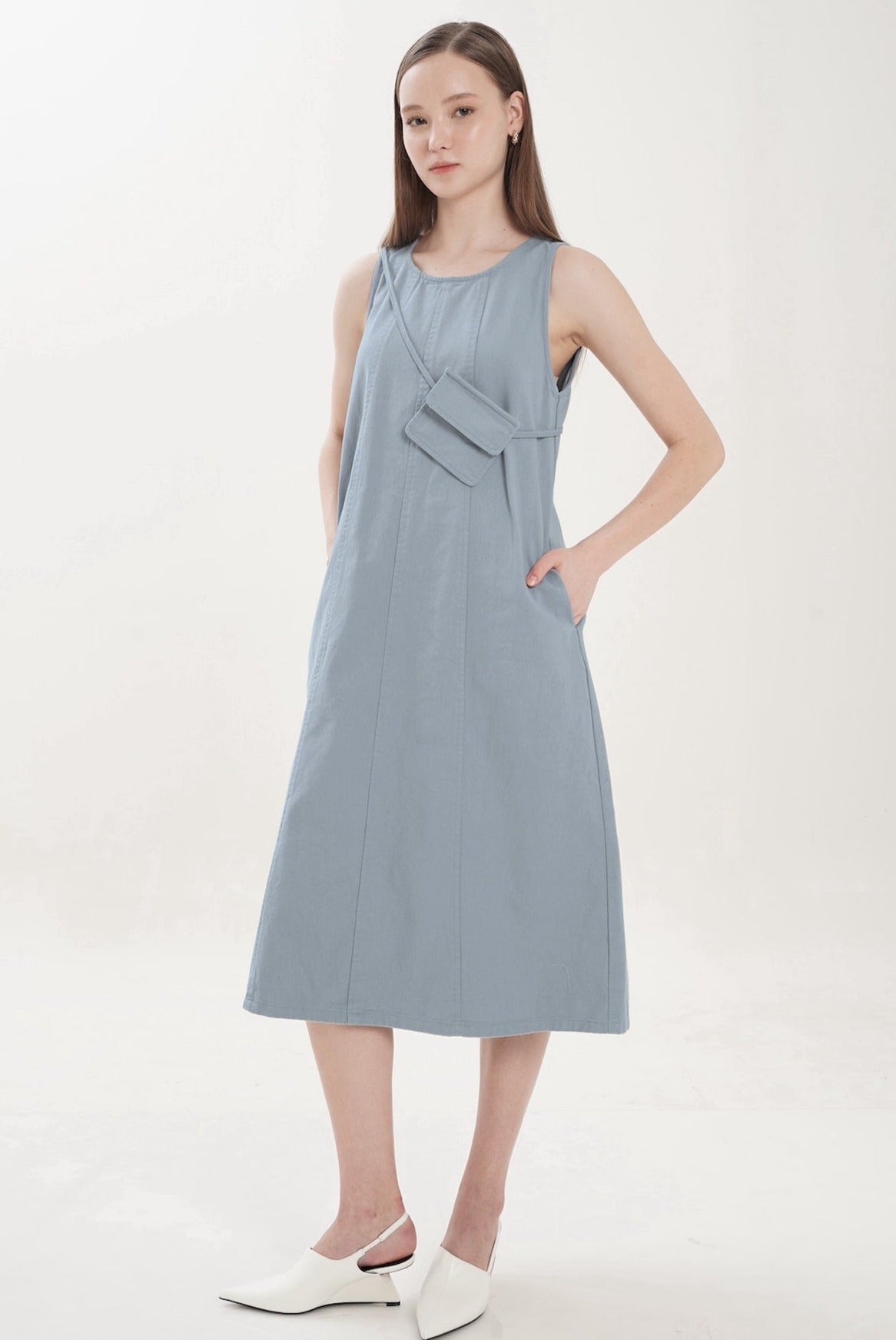 Colleta Midi Dress In Dusty Blue