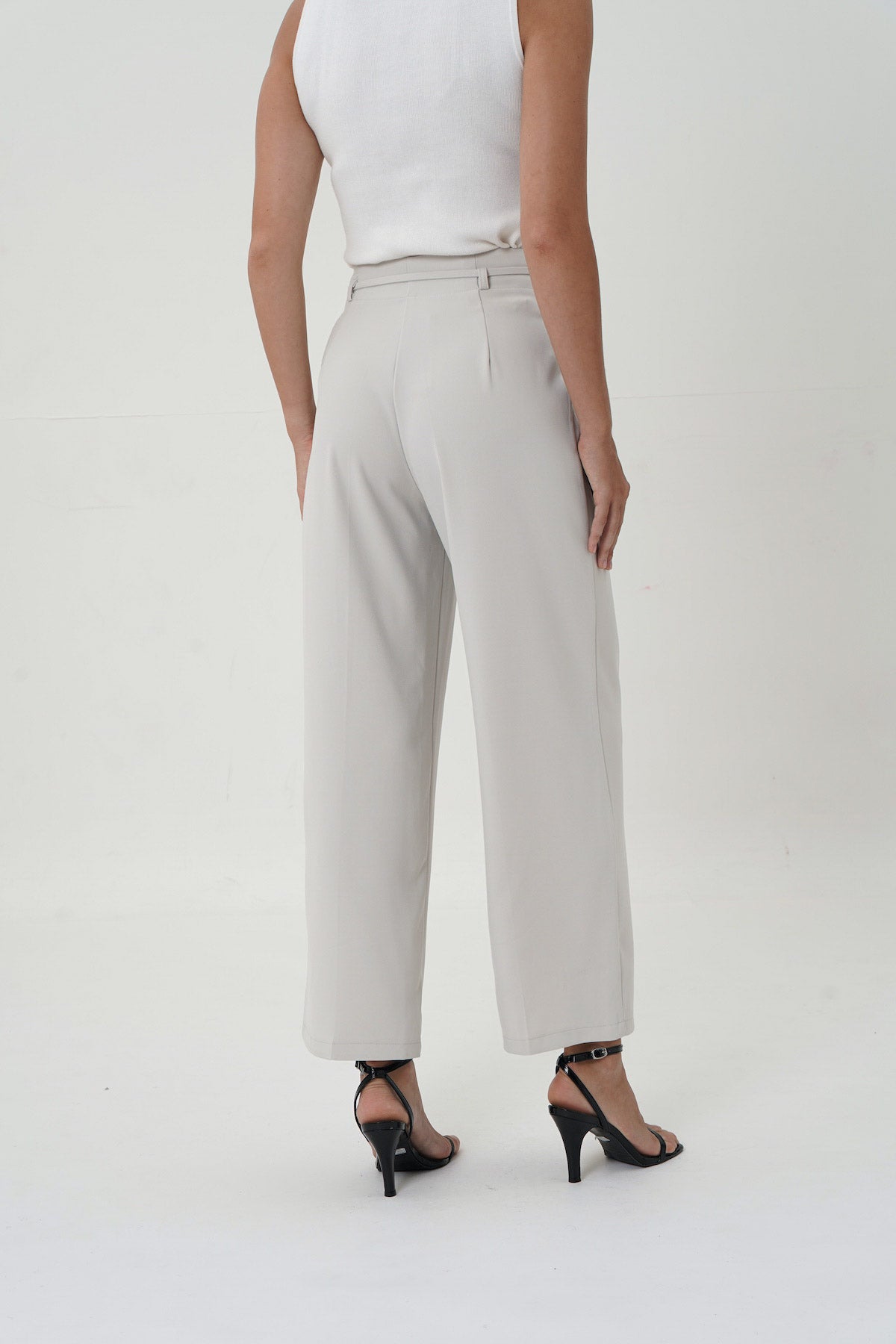 Cooper High-Waist Belted Pants In White Sage