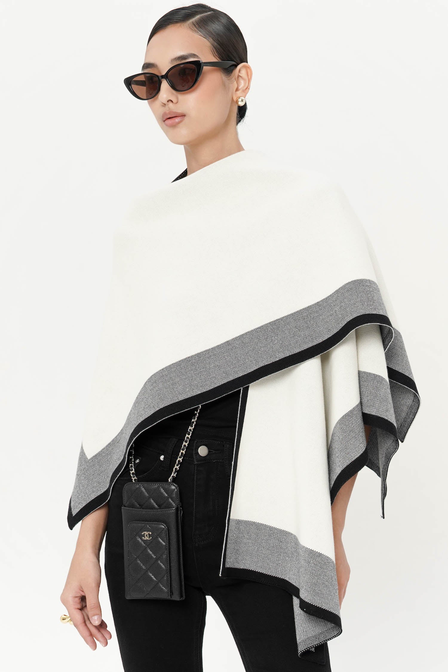 Norris Cape Shawl in Broken White Knit - Main Image