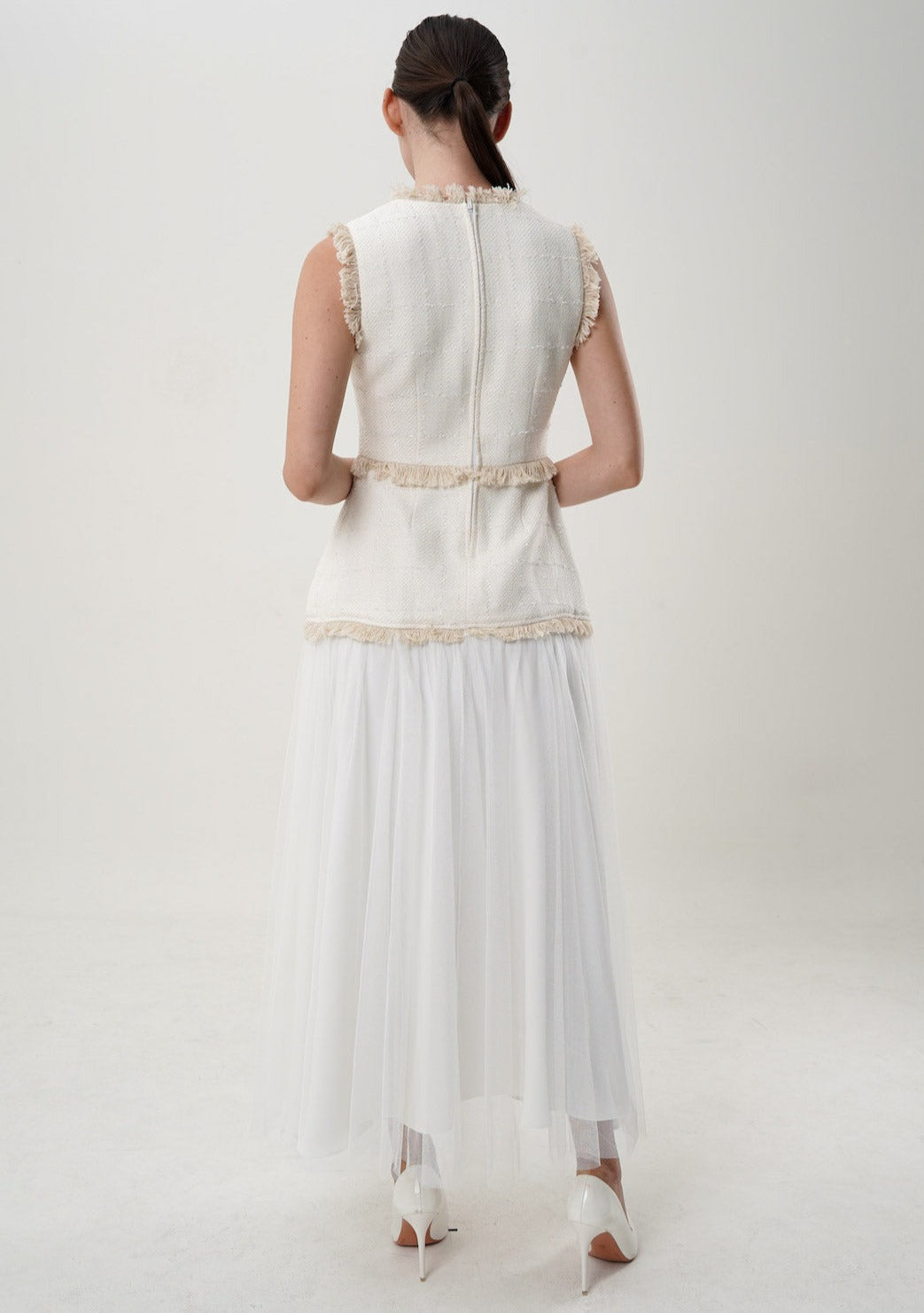 Nahida Tweed Midi Dress In Broken White (Back in Stock)