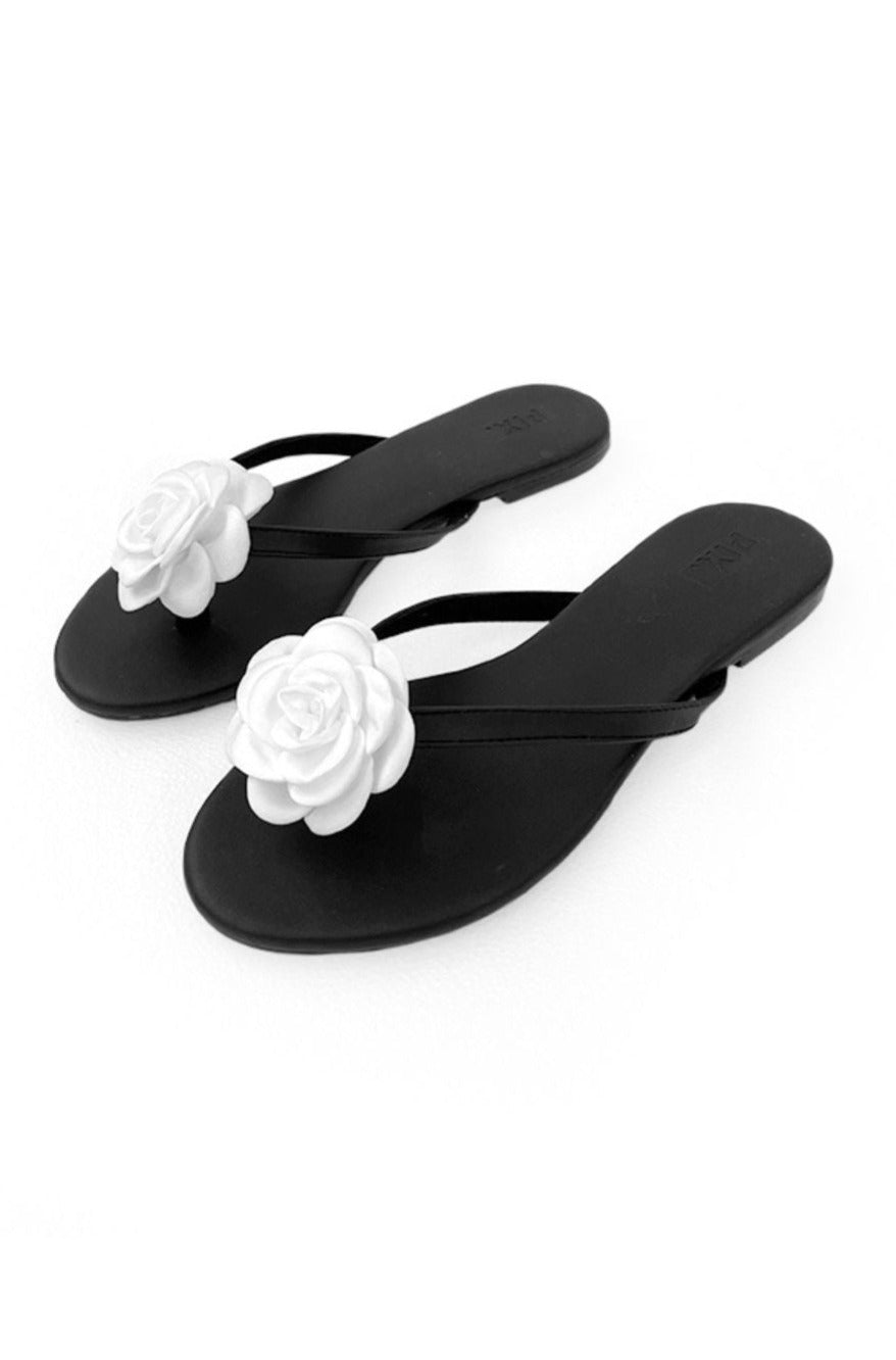 Black White Camellia Sandals