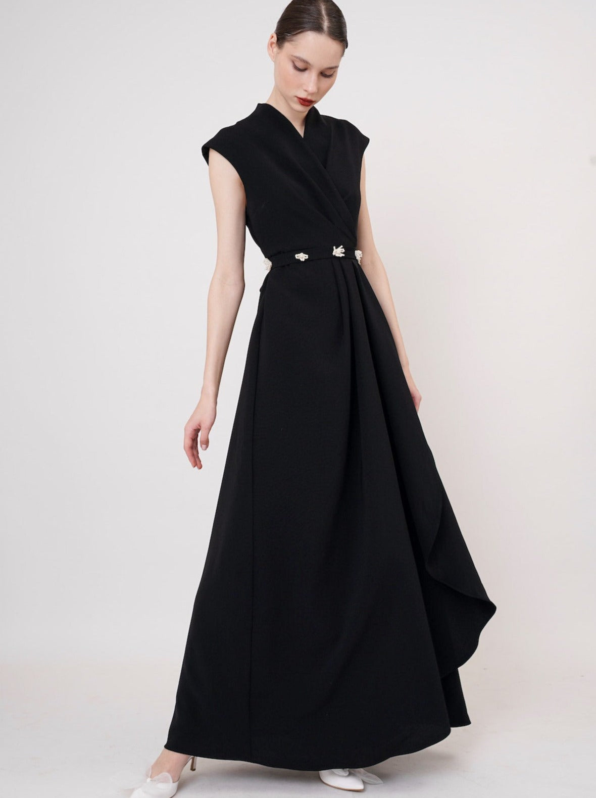 Cosette Embellished Wrap Gown In Black