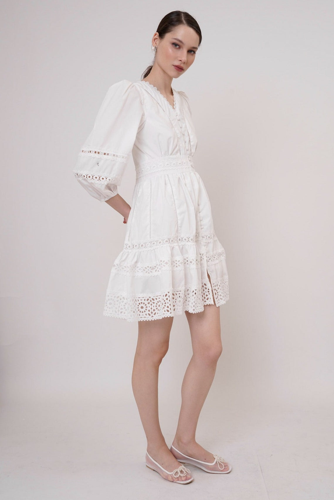 Lacy Mini Dress In White (LAST PIECE)