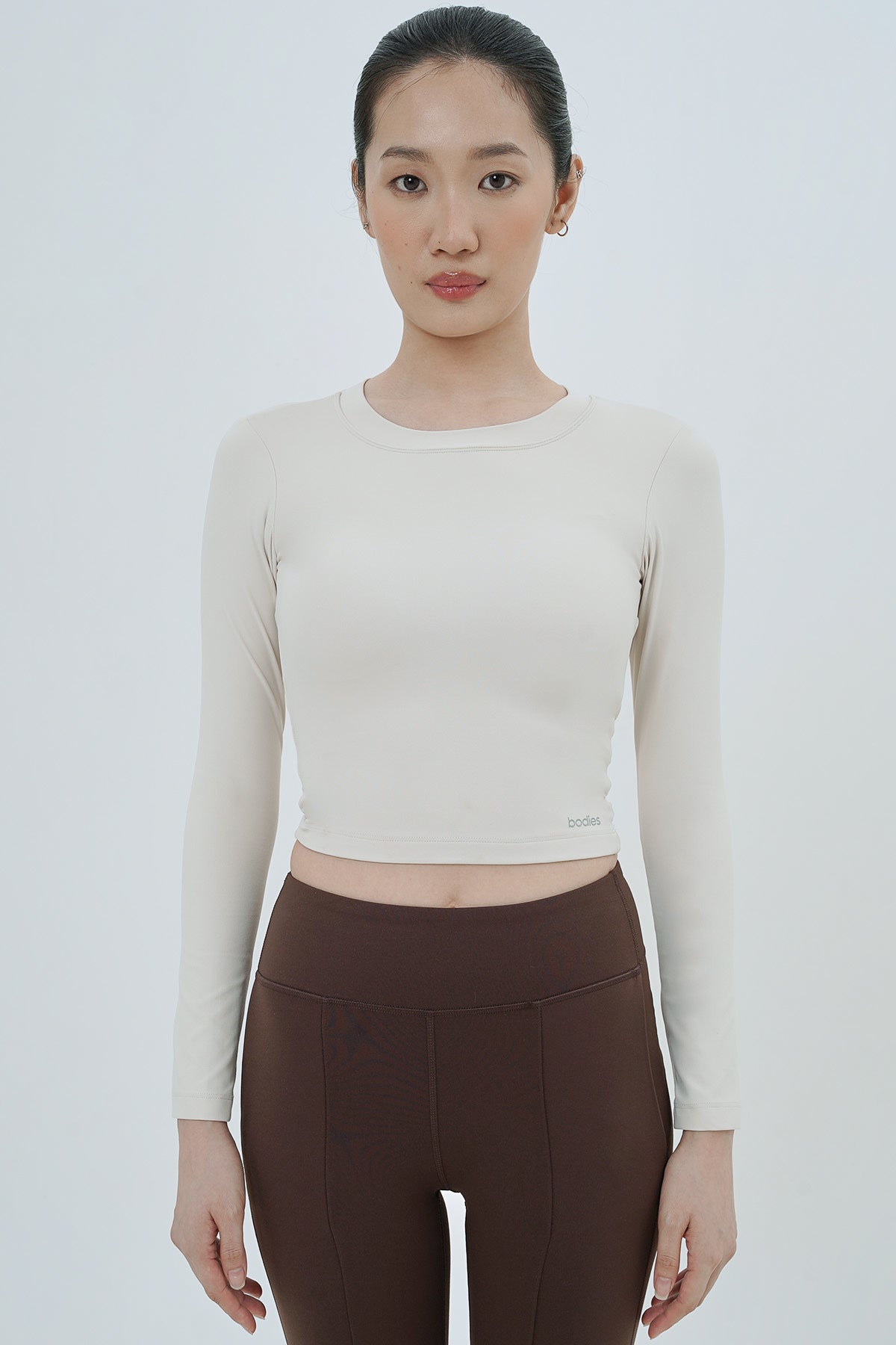 Twist-Back Long Sleeve Bra Top in Eggshell