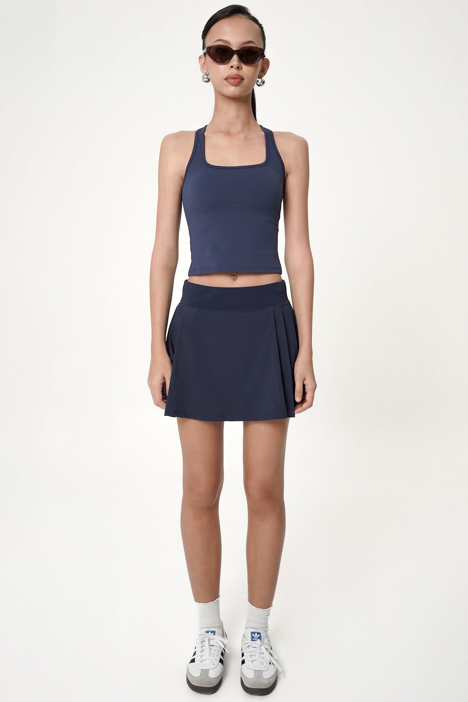 Headline Side-Pleated Skirt in Midnight Navy