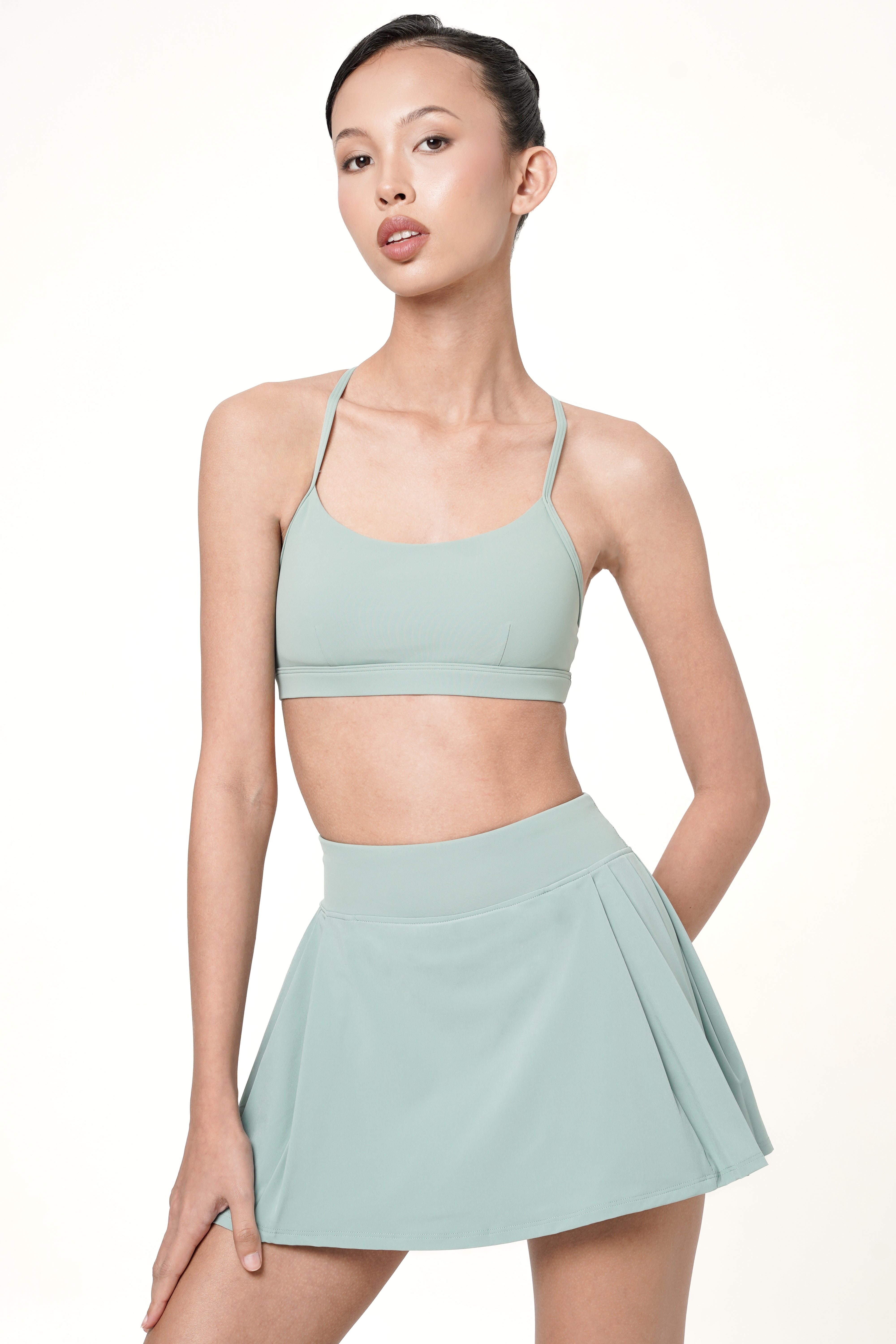 Headline Side-Pleated Skirt in Jade Green