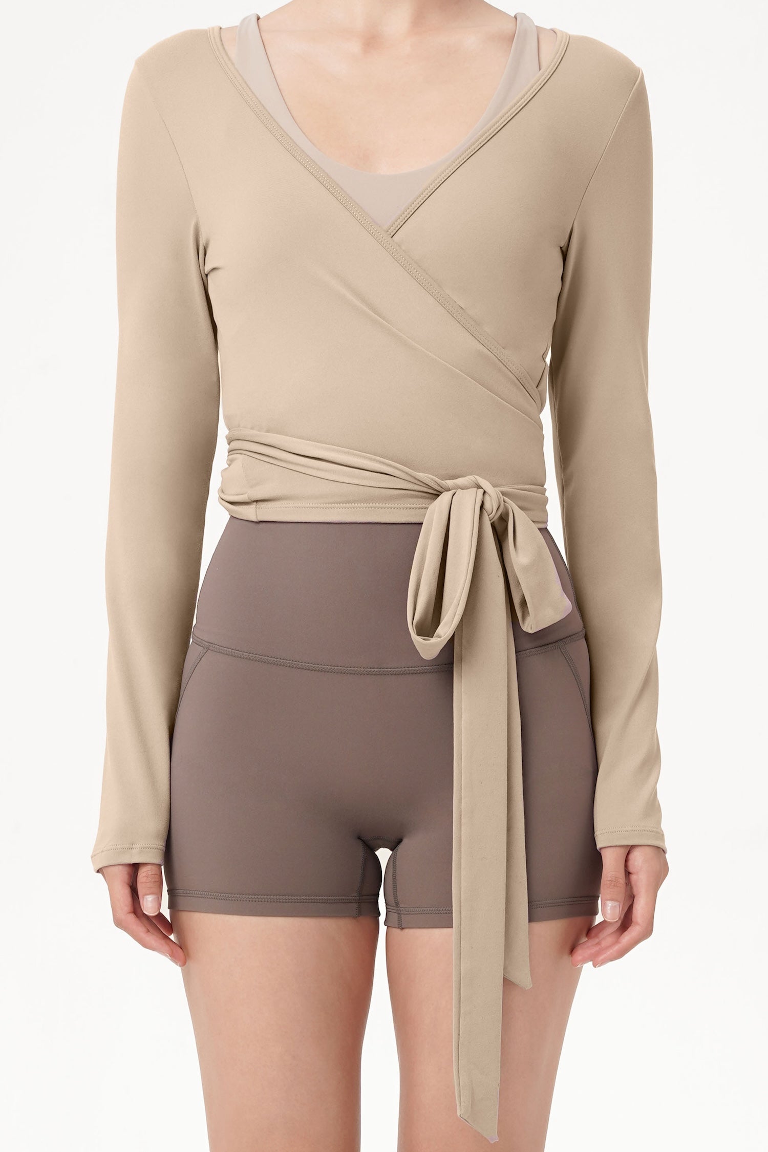 Eden Longsleeve Wrap Top in Sand