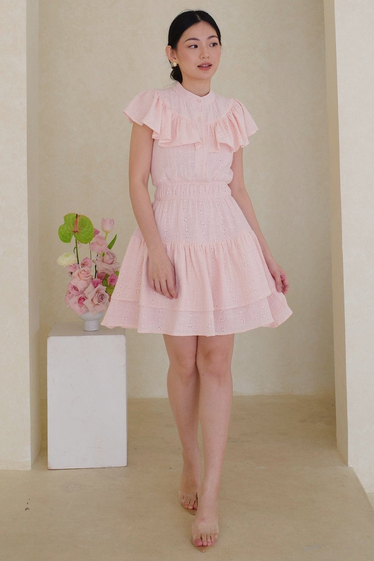 Mae Flower Embroidery Dress In Dusty Pink (LAST PIECE)