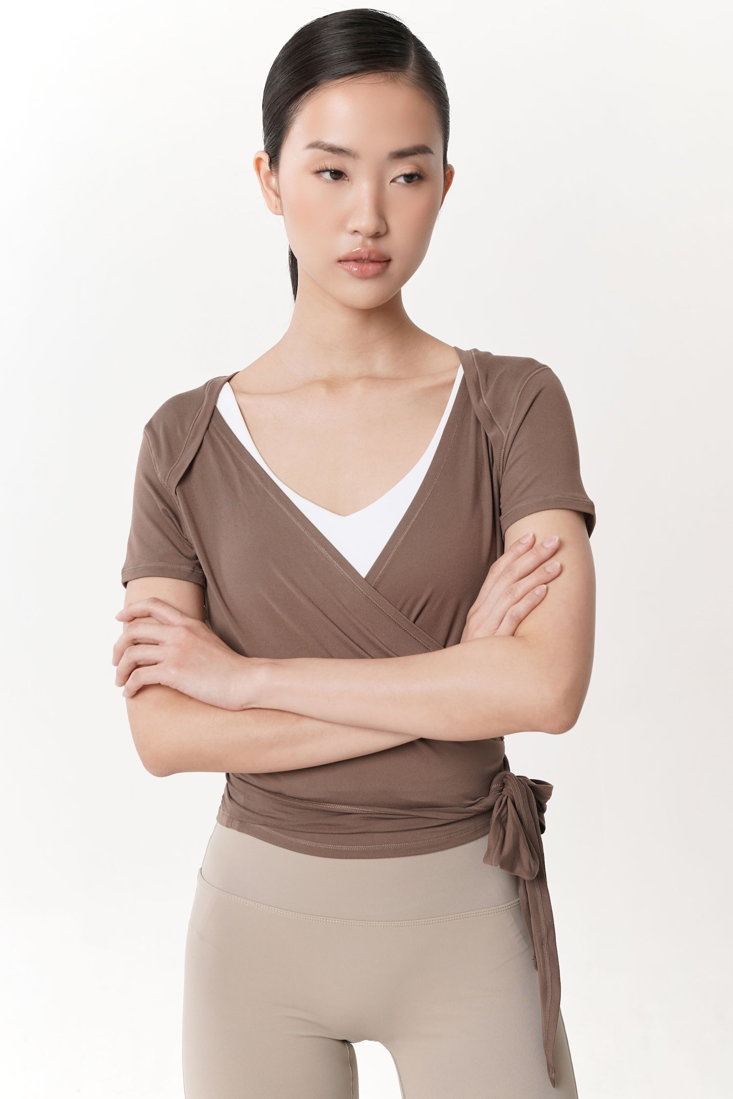 Aira Wrap Top in Mocha