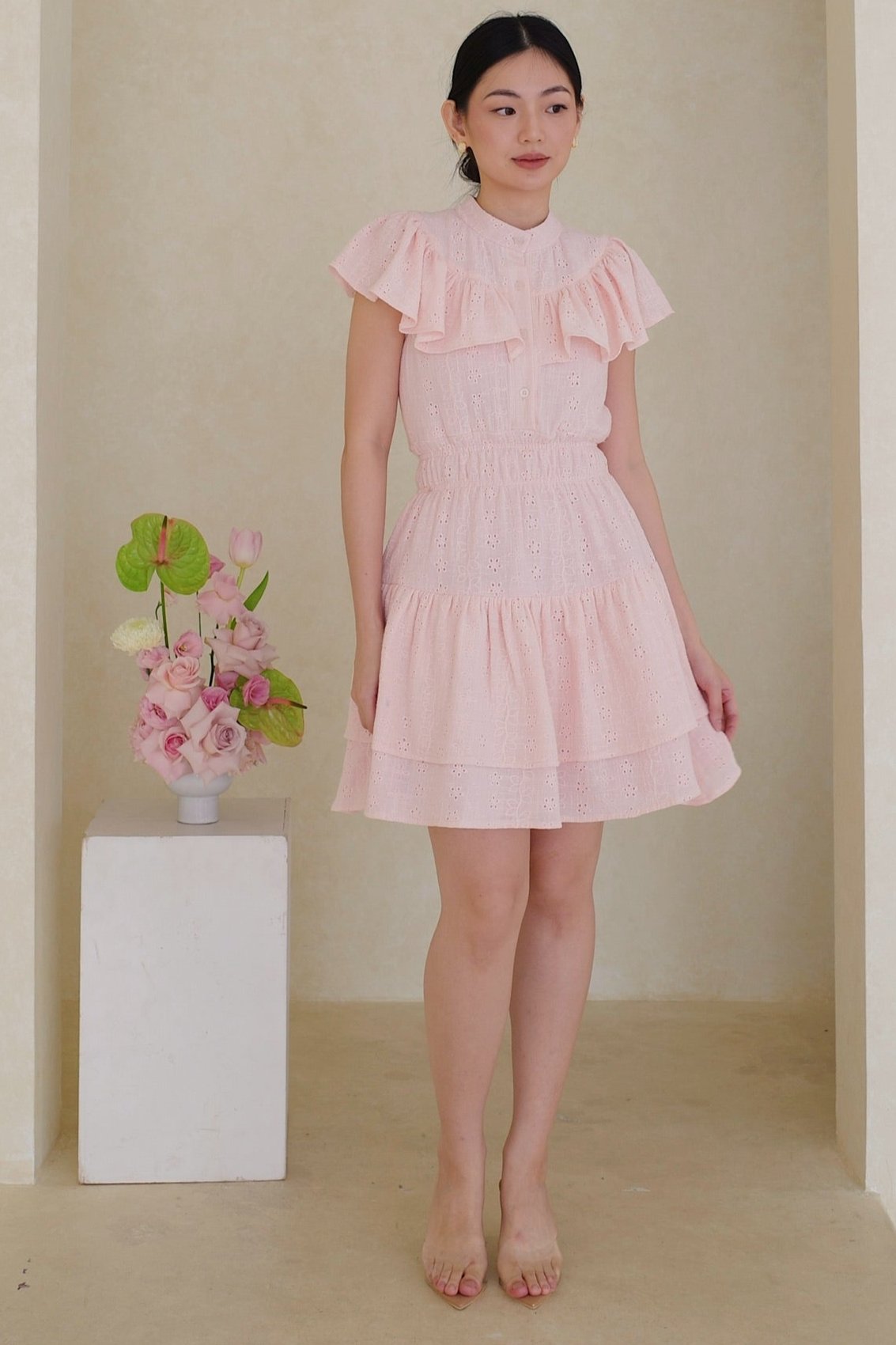 Mae Flower Embroidery Dress In Dusty Pink (LAST PIECE)