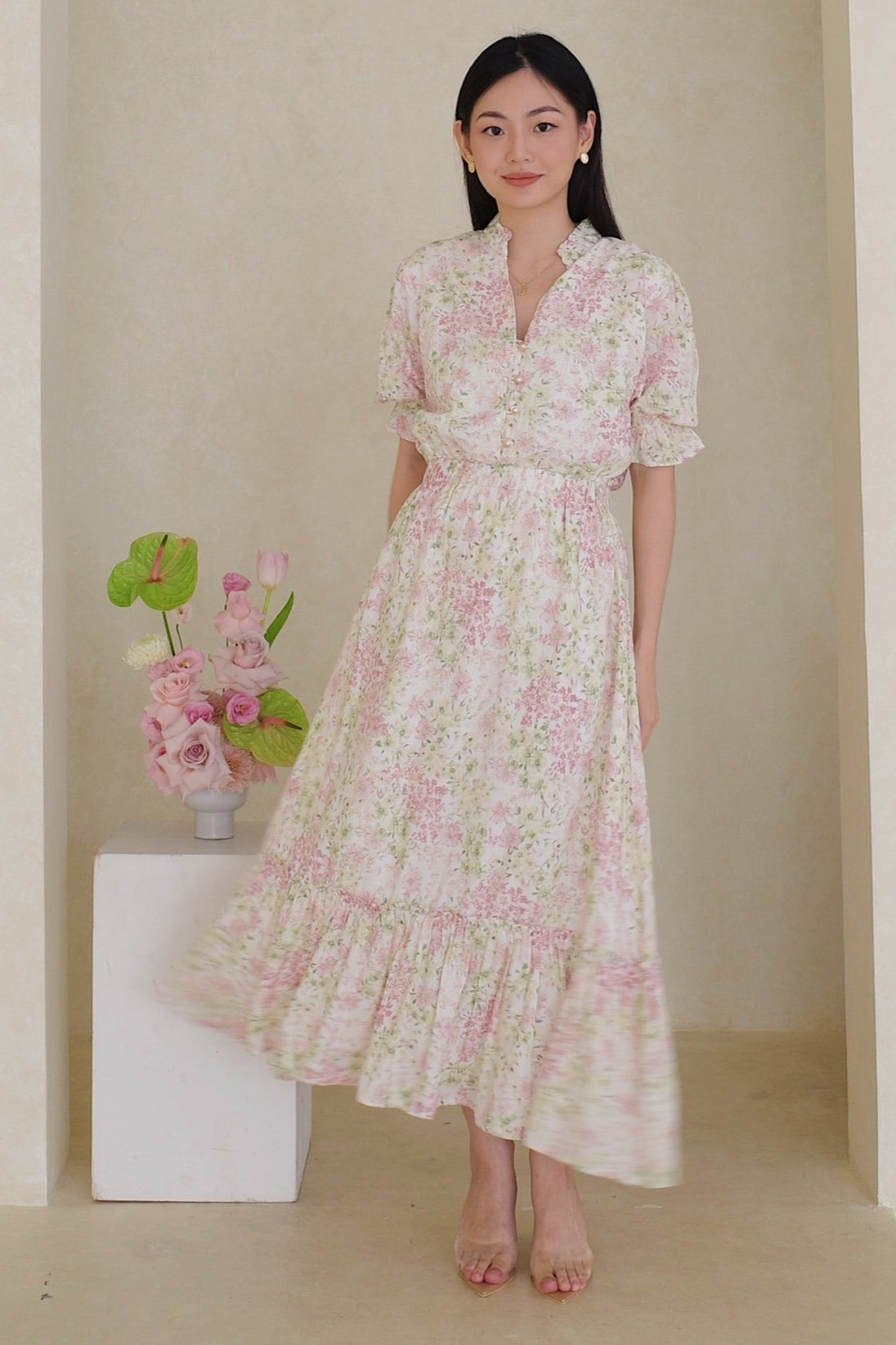 Brigitta Midi Dress In Flower Pink