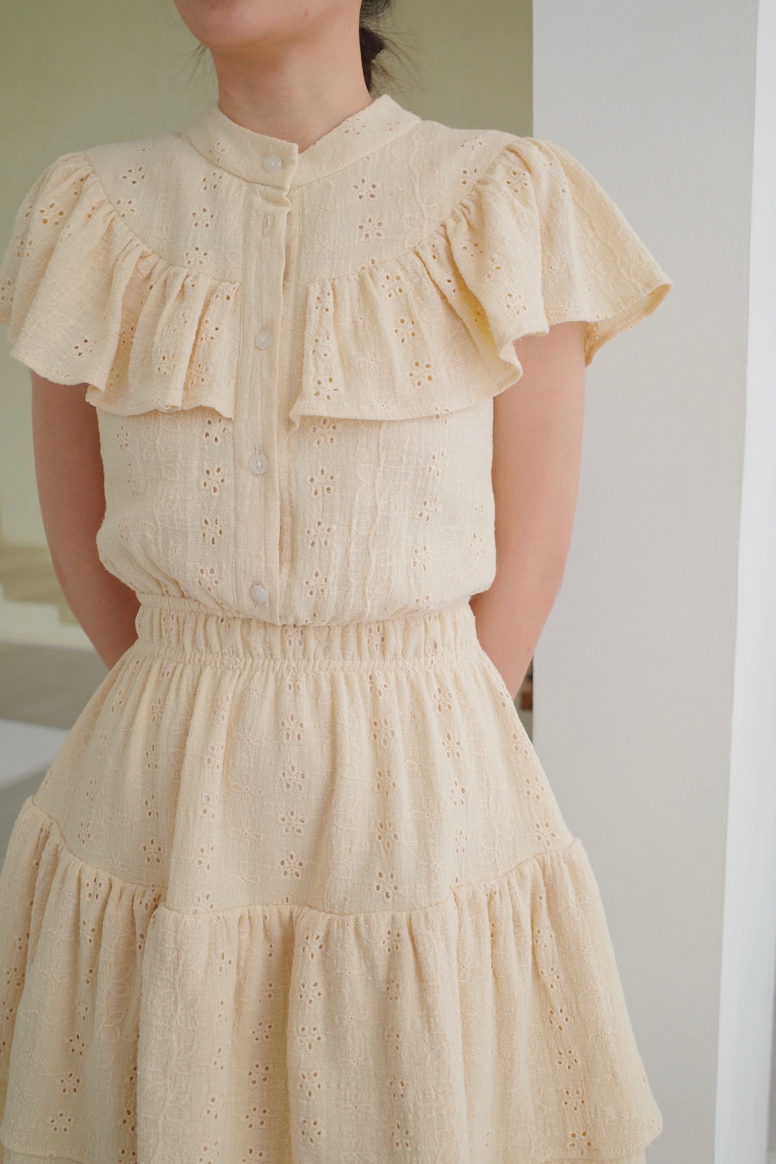 Mae Flower Embroidery Dress In Butter Yellow