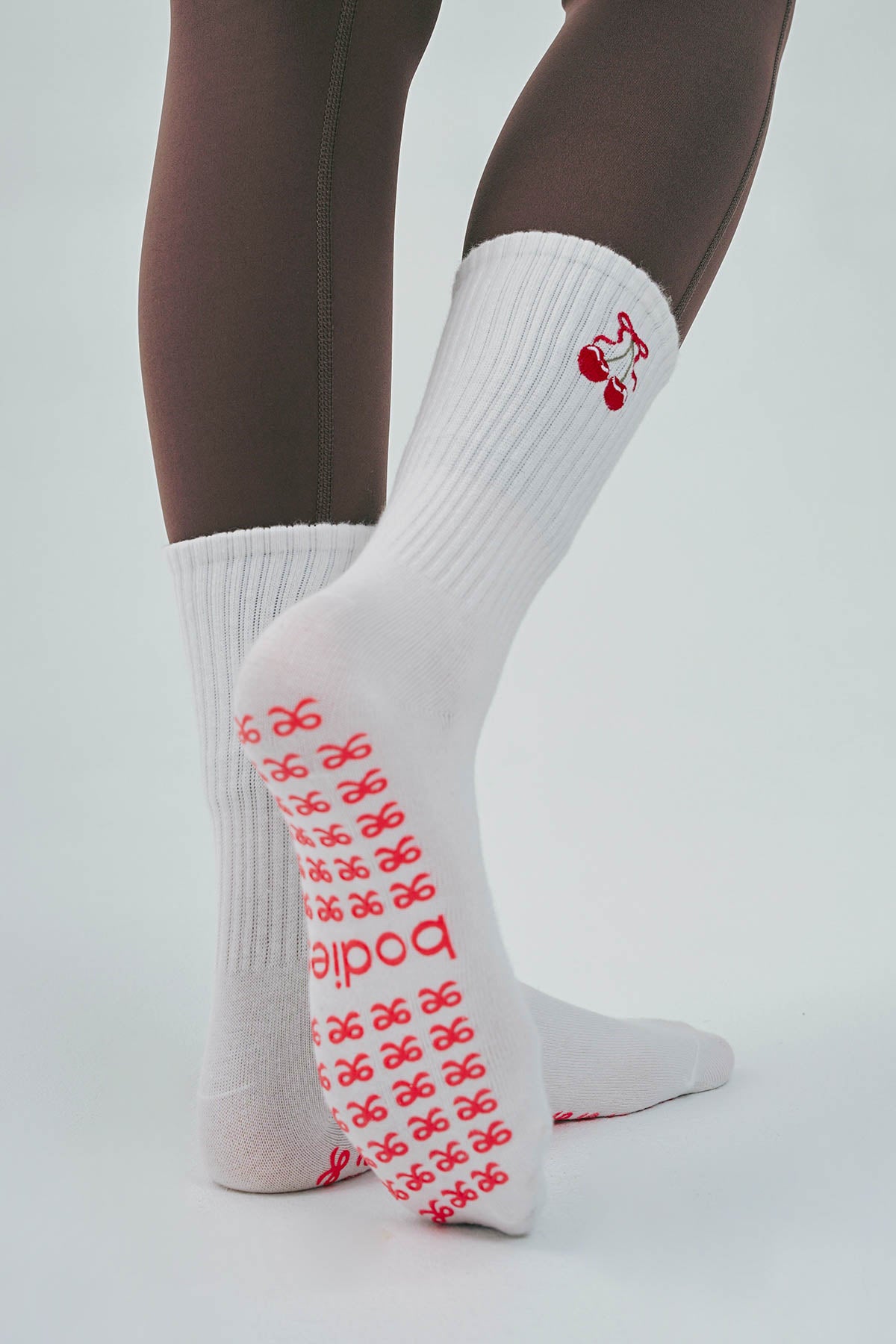 Cherry Good Grip Socks in White