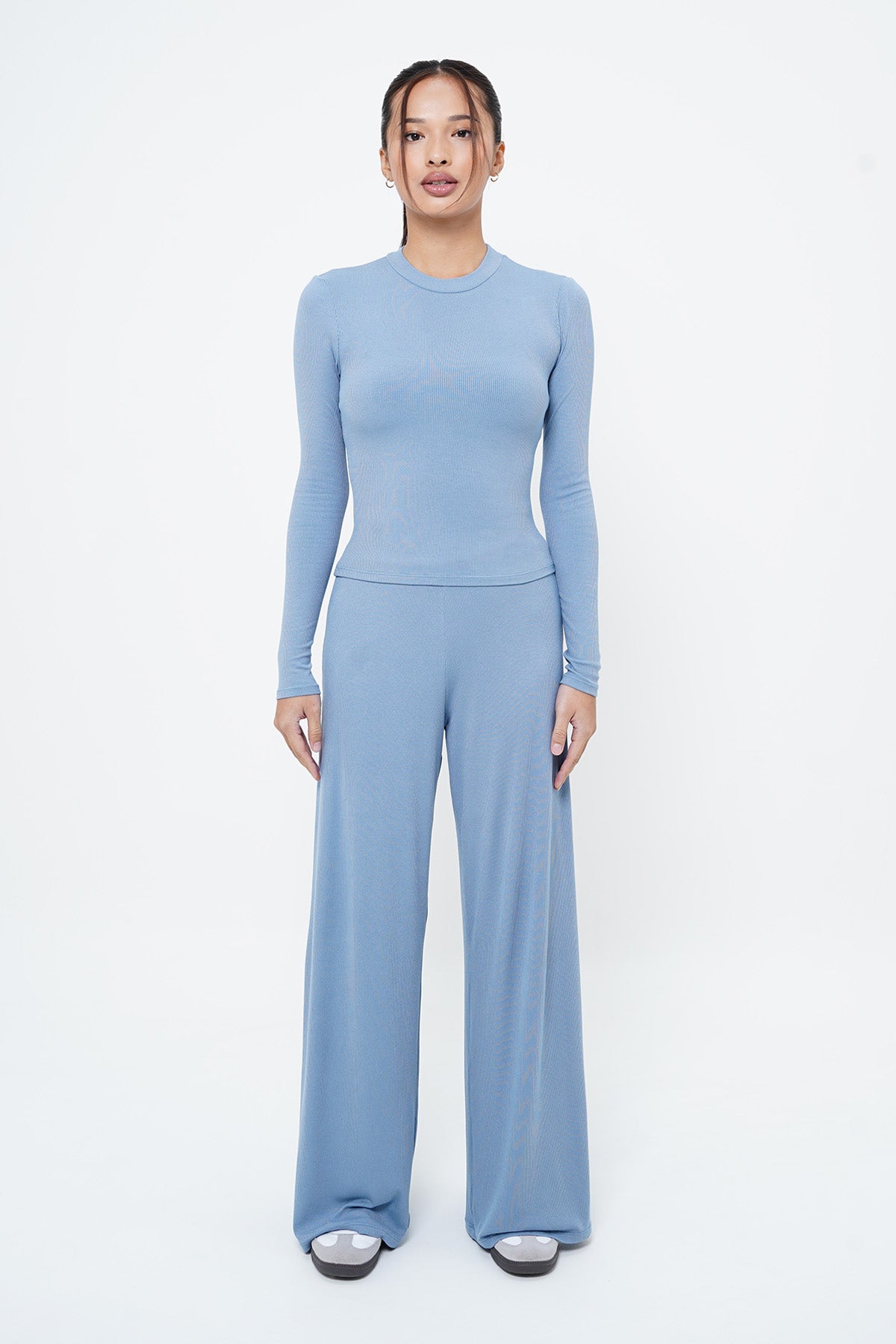 Daily Ribbed Long Sleeve Top in Sea Blue (LAST PIECES)