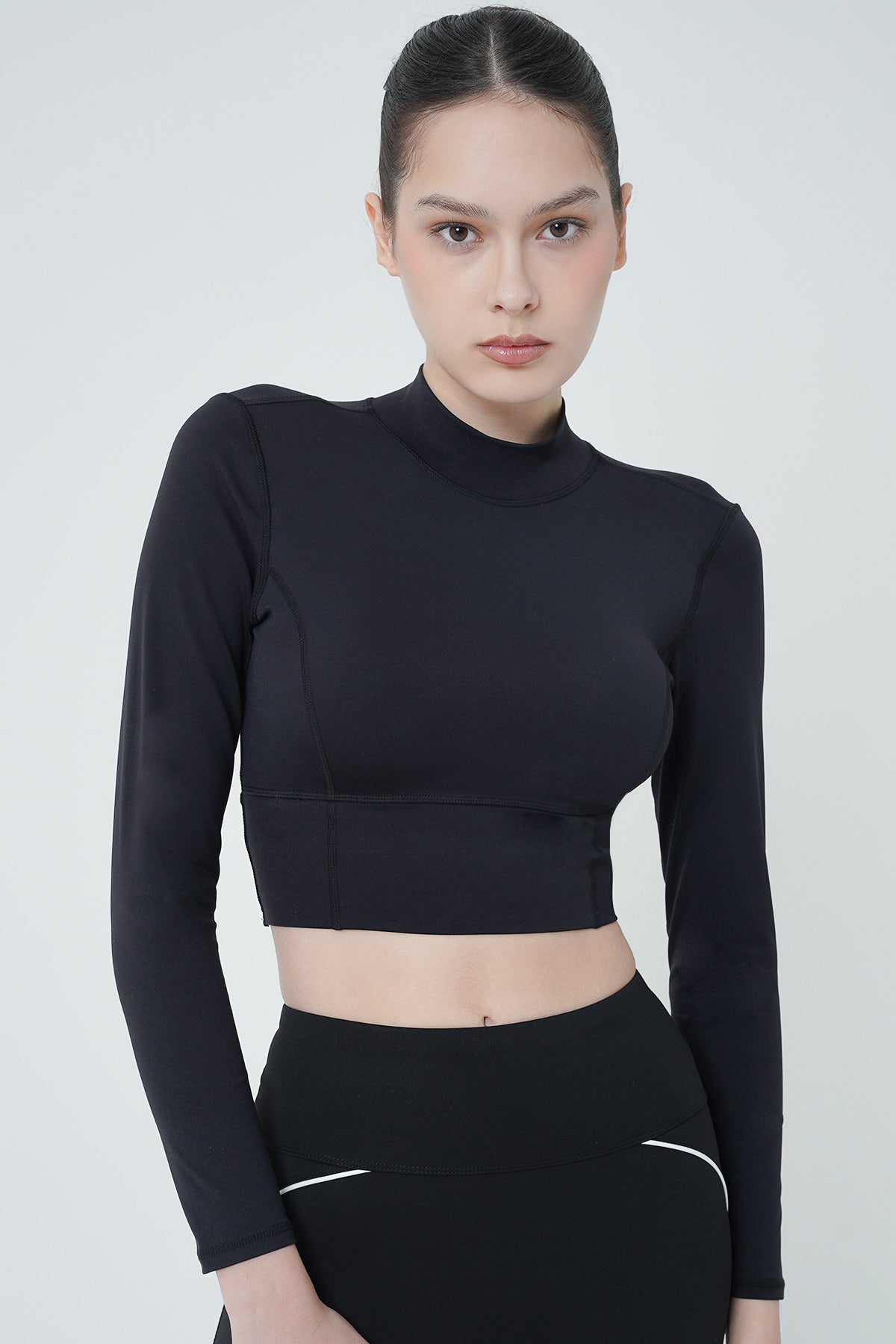 Nova Long Sleeve Bra Top in Black