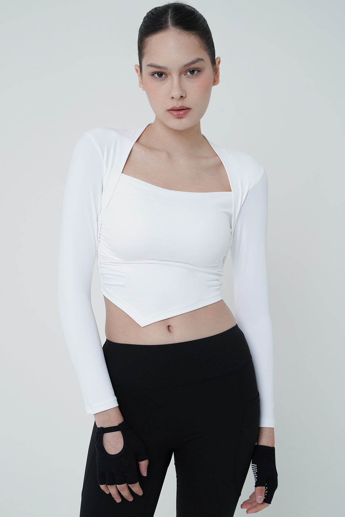 Varsity Long Sleeve Bra Top in White