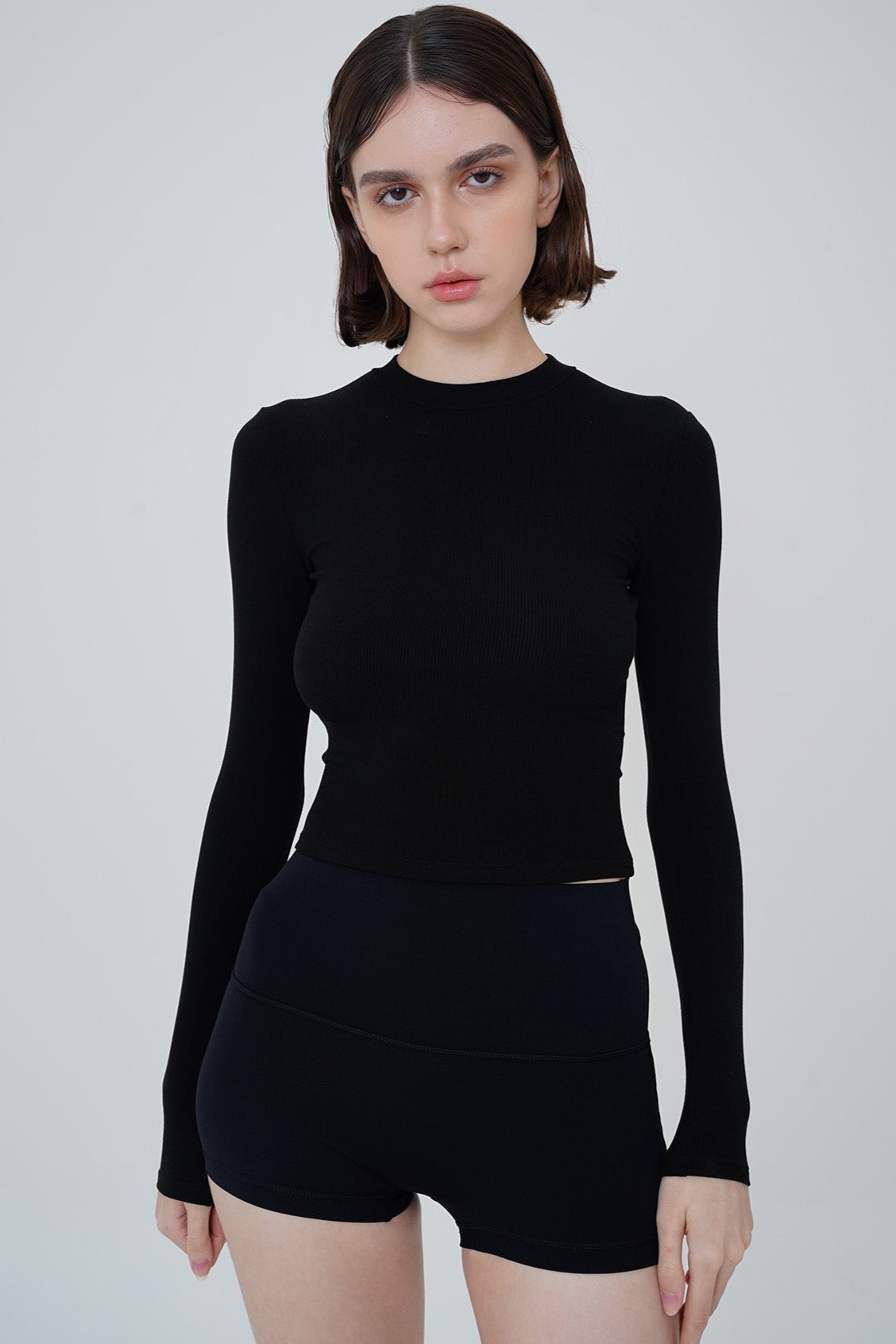 Daily Ribbed Long Sleeve Top in Black