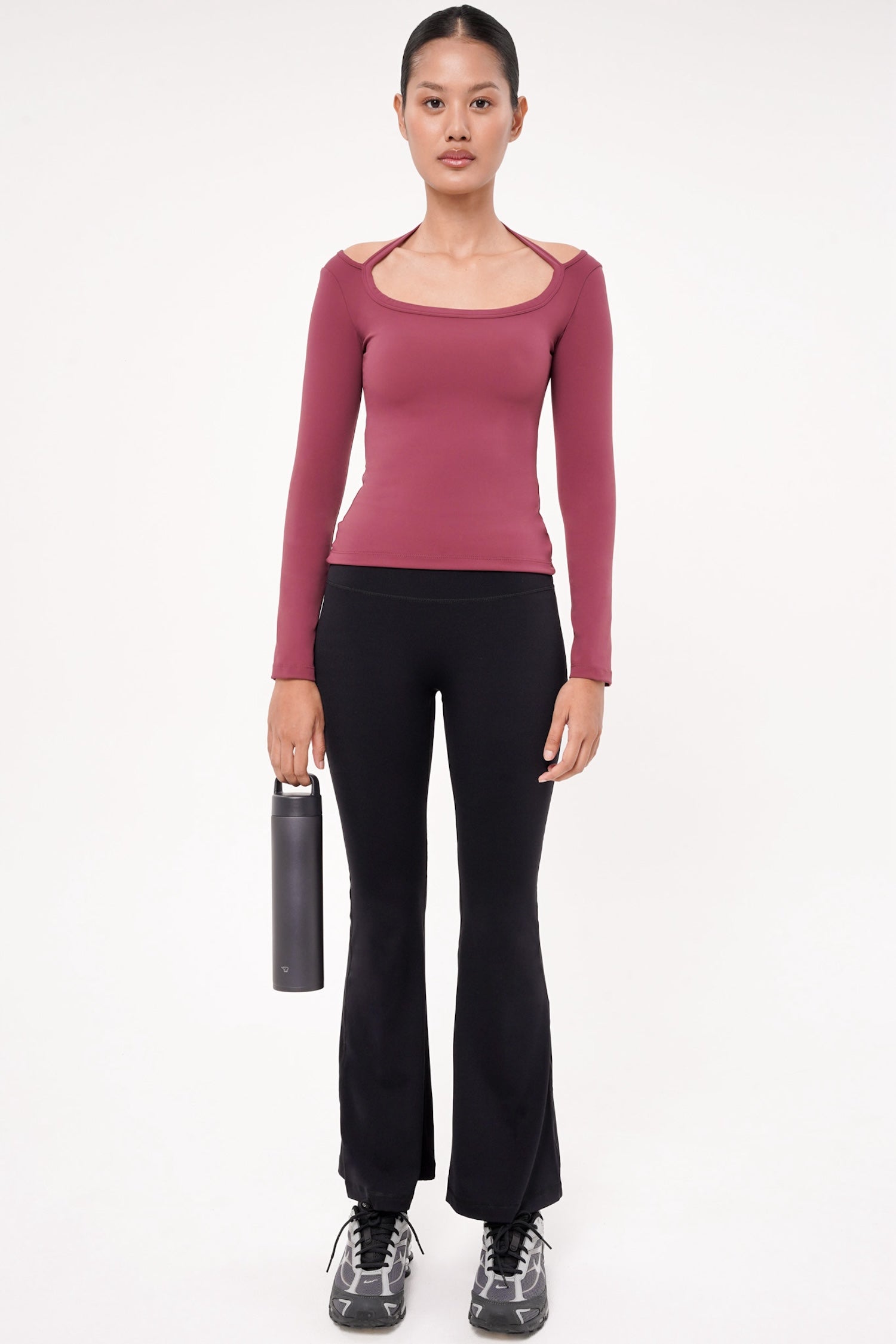 Solace Long Sleeve Bra Top in Burgundy Wine