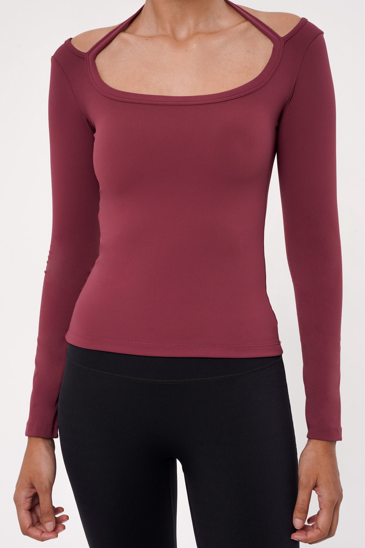 Solace Long Sleeve Bra Top in Burgundy Wine