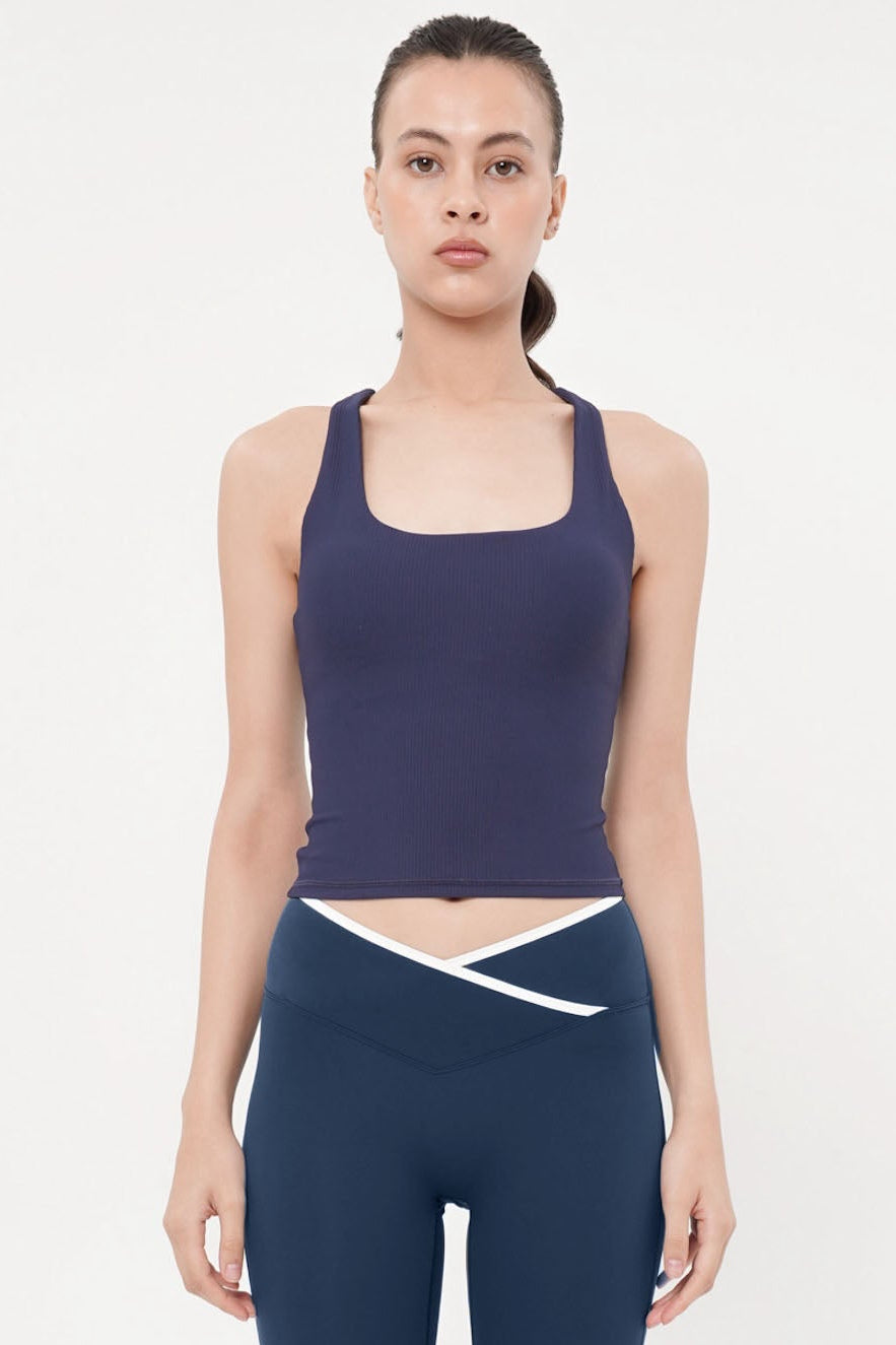 Focus Ribbed Bra Top in Midnight Navy