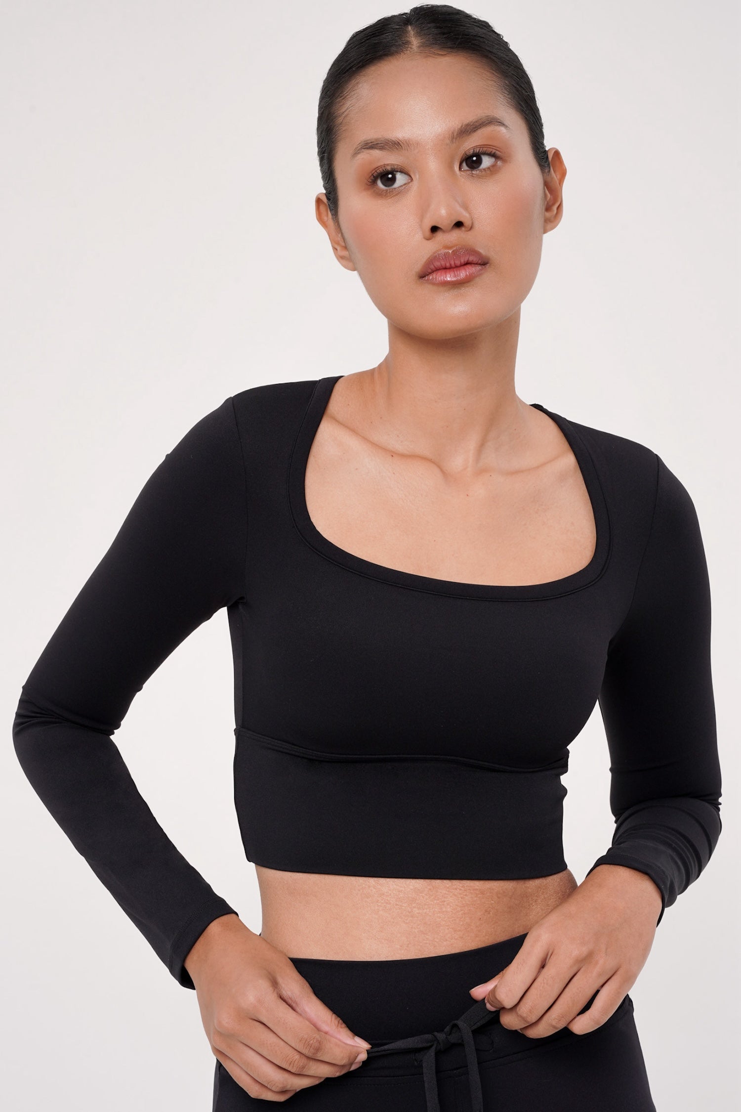 Ripple Long Sleeve Bra Top in Black