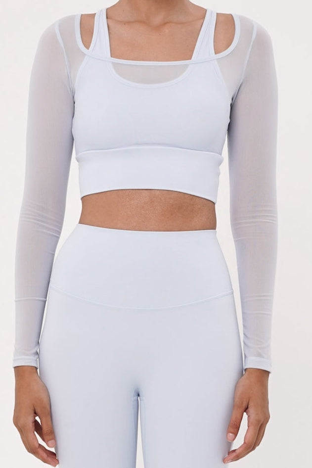 Rivera Long Sleeve Bra Top in Cloudy Blue