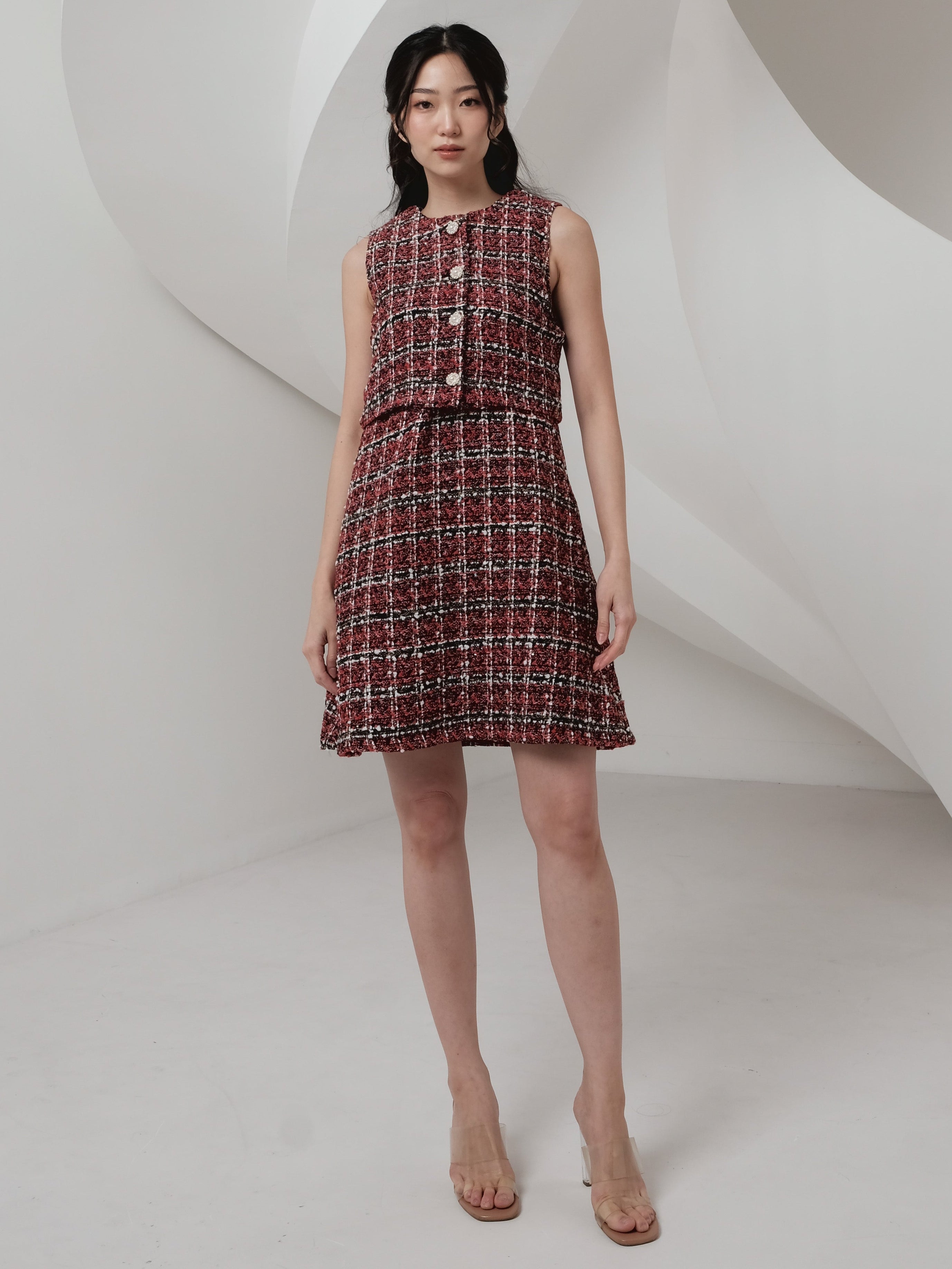 Carol Tweed Dress In Red (LAST PIECES)