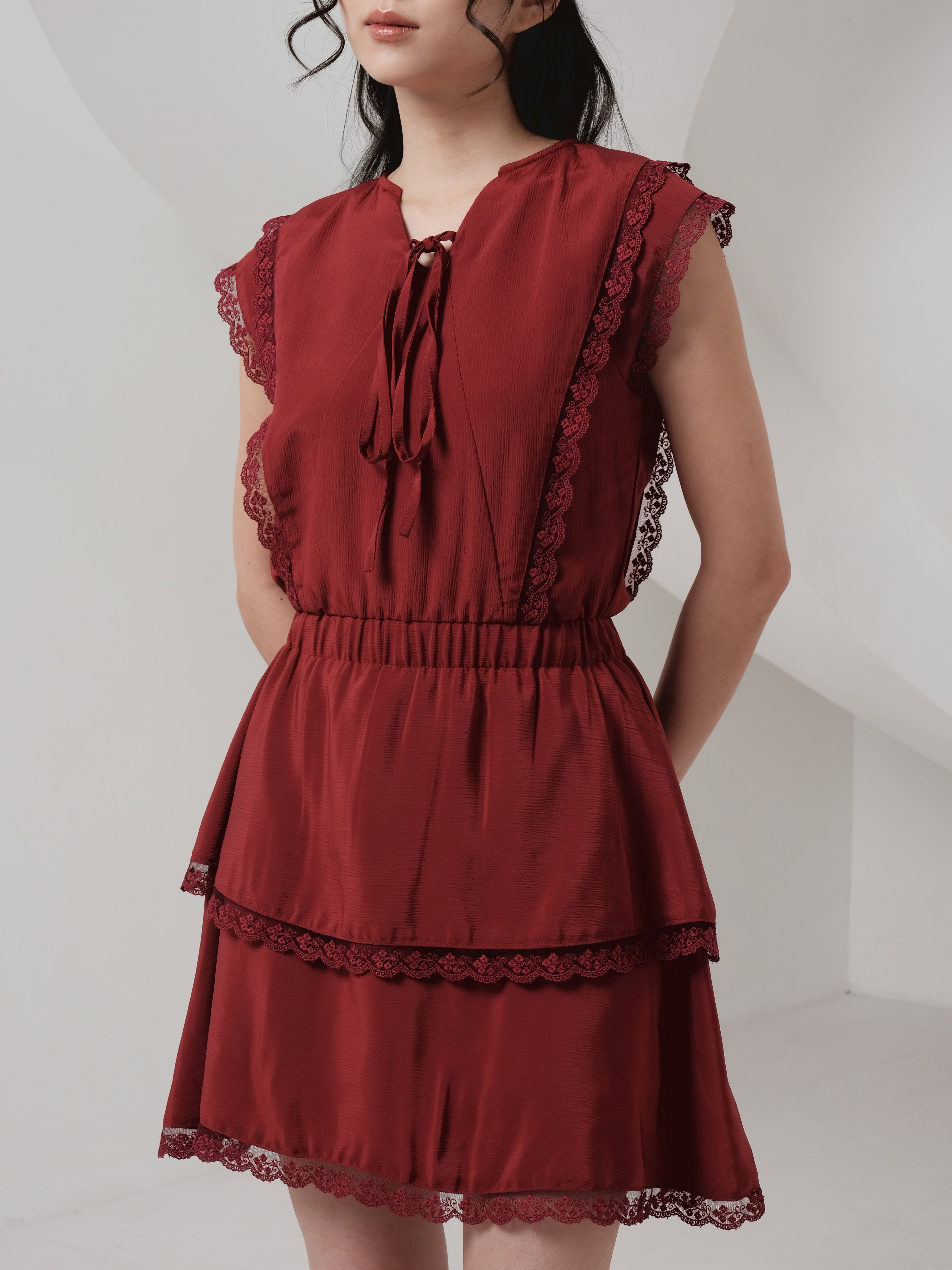 Bianca Lace Dress In Maroon