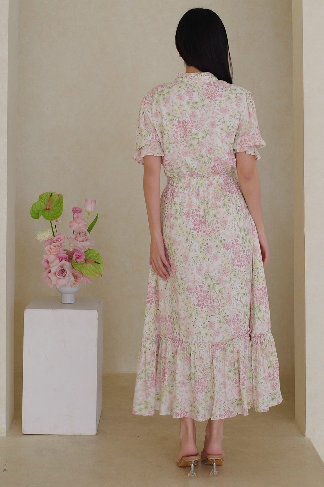 Brigitta Midi Dress In Flower Pink