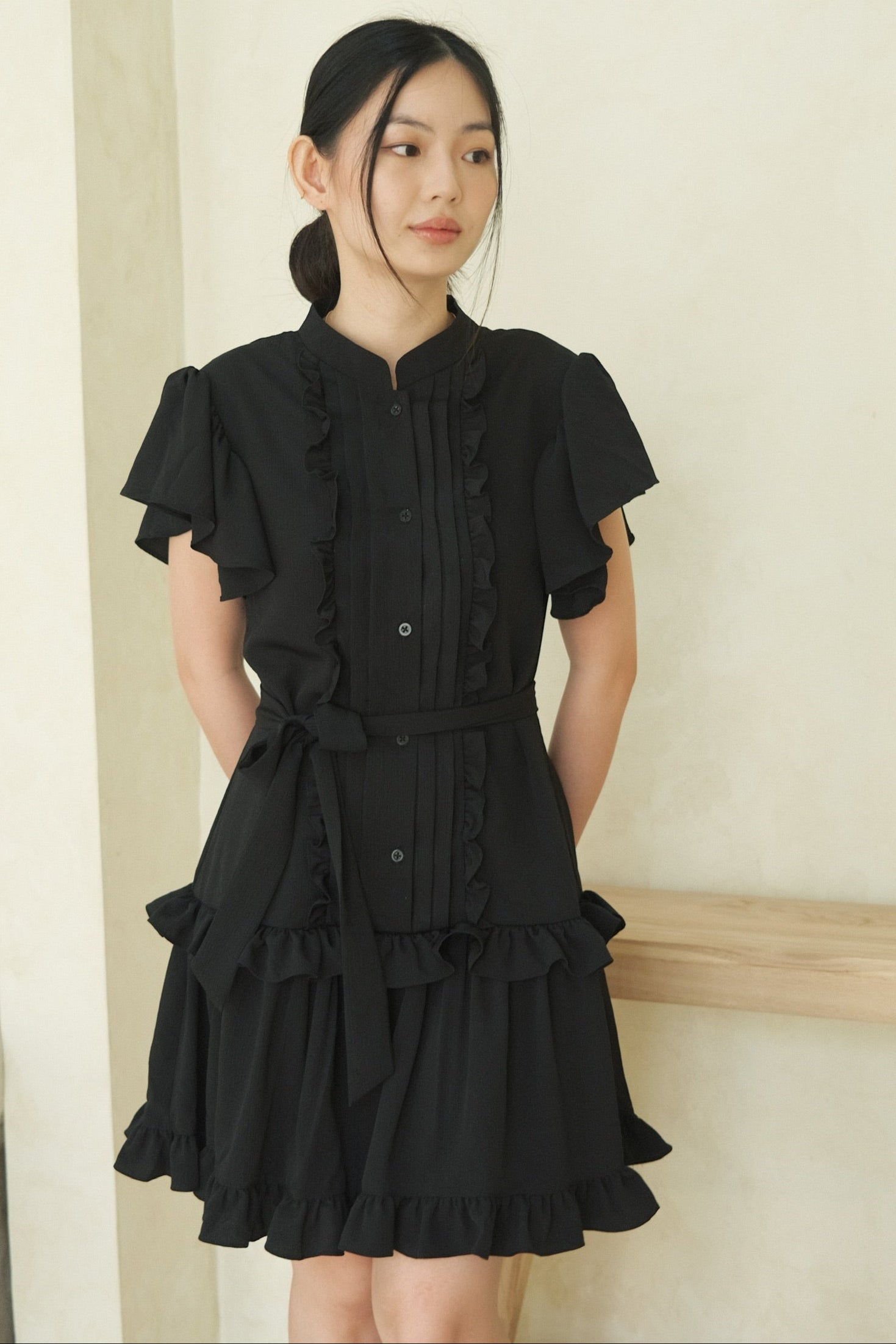 Pebble Ruffle Dress In Black (LAST PIECES)