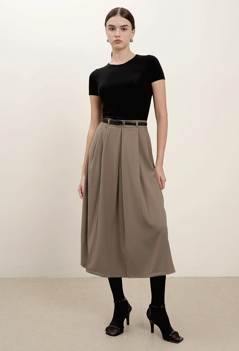 Avalon Belted Midi Skirt In Khaki (3 LEFT)