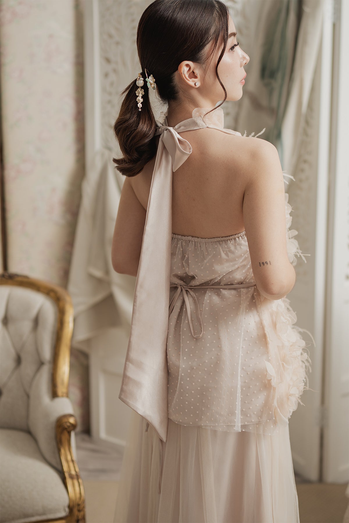 Jolyn Top With Tulle Skirt in Nude
