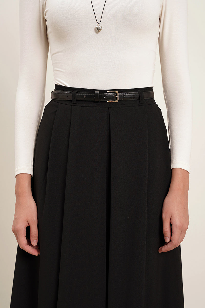 Avalon Belted Midi Skirt In Black