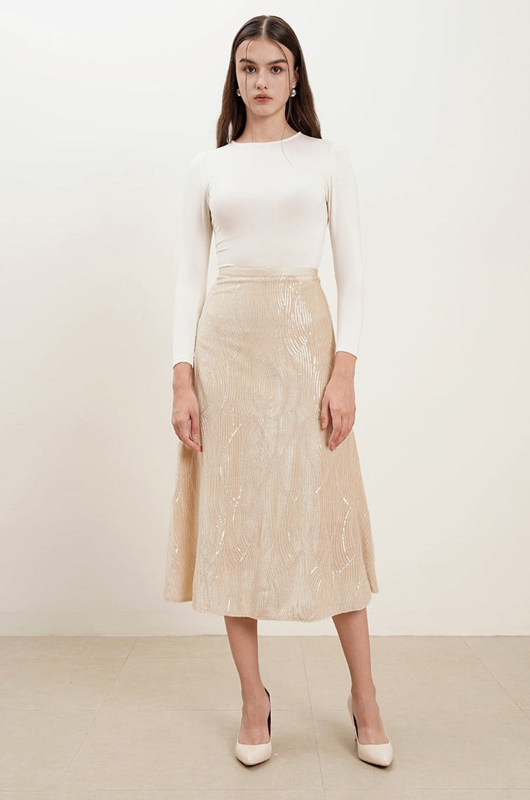 Cheshire Sequined Skirt In Nude