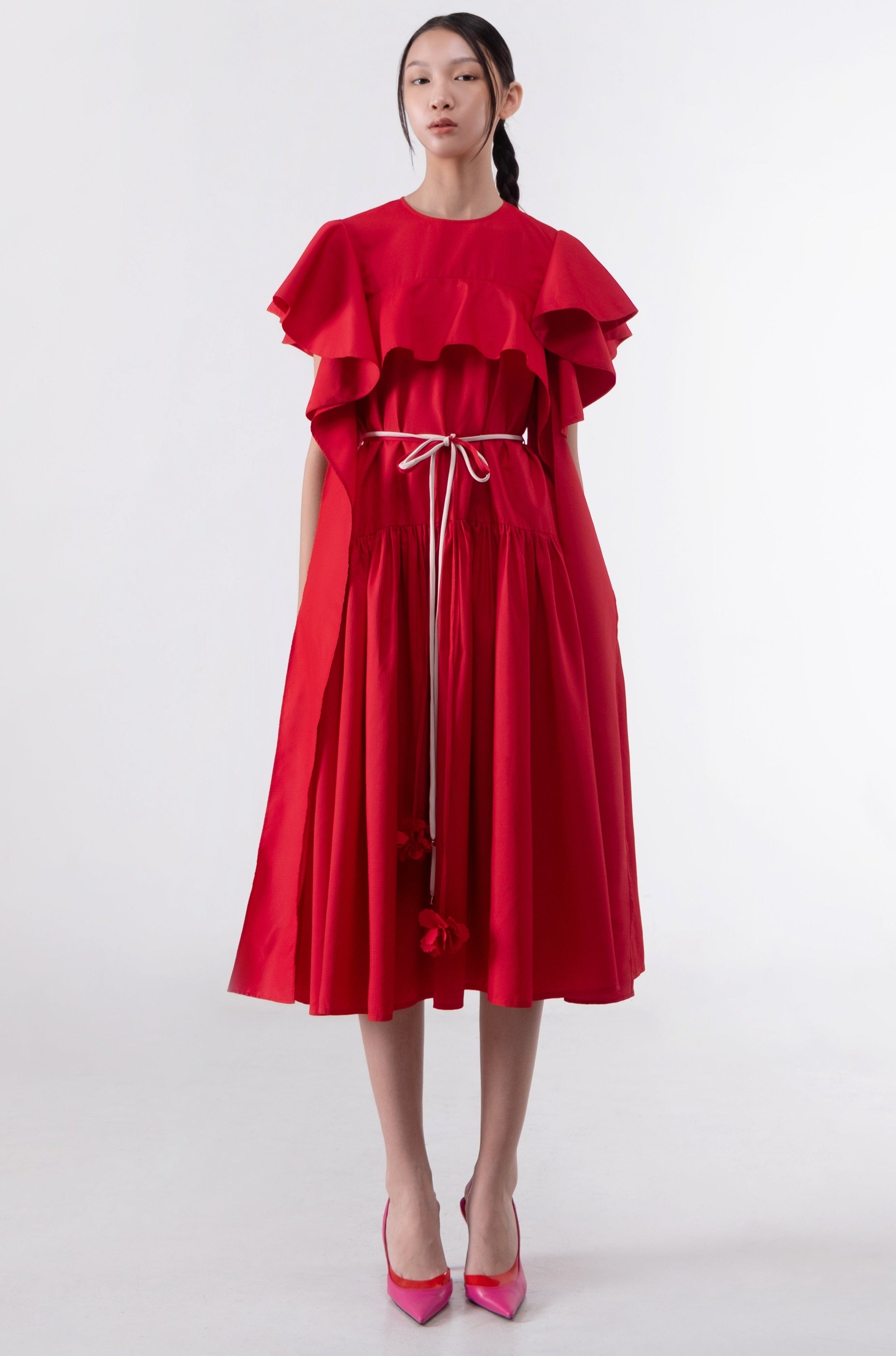 Peony Midi Dress In Red