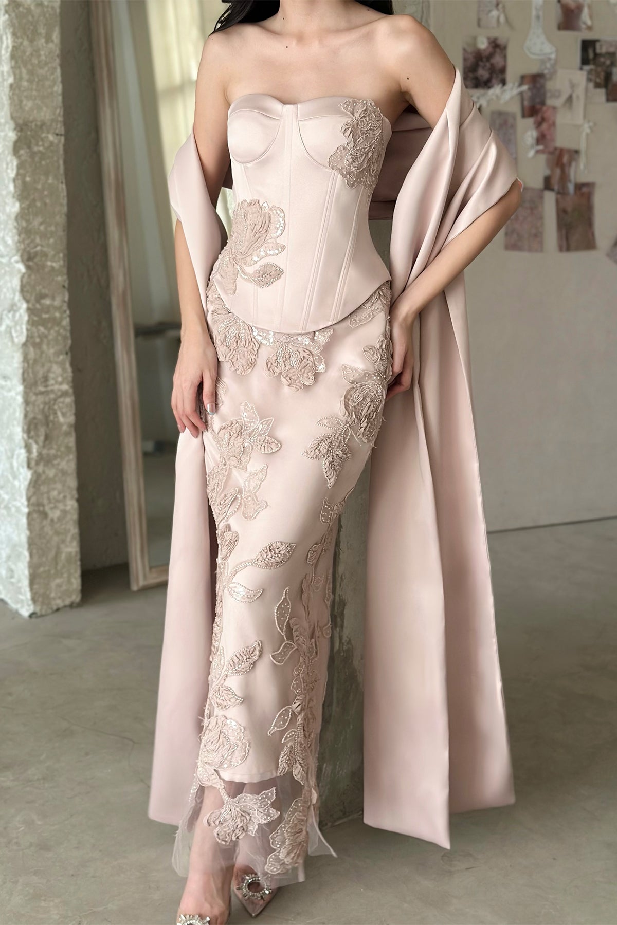 Yolla Set With Scarf in Pink