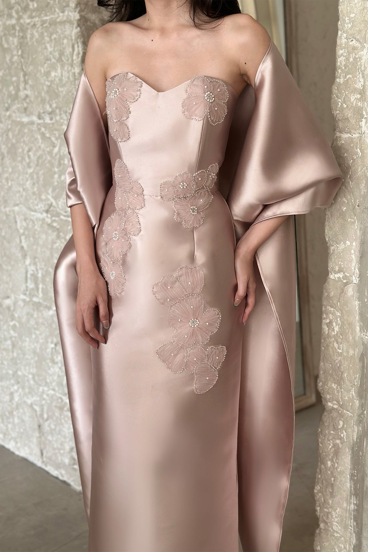 Yessy Dress With Scarf in Rose Gold