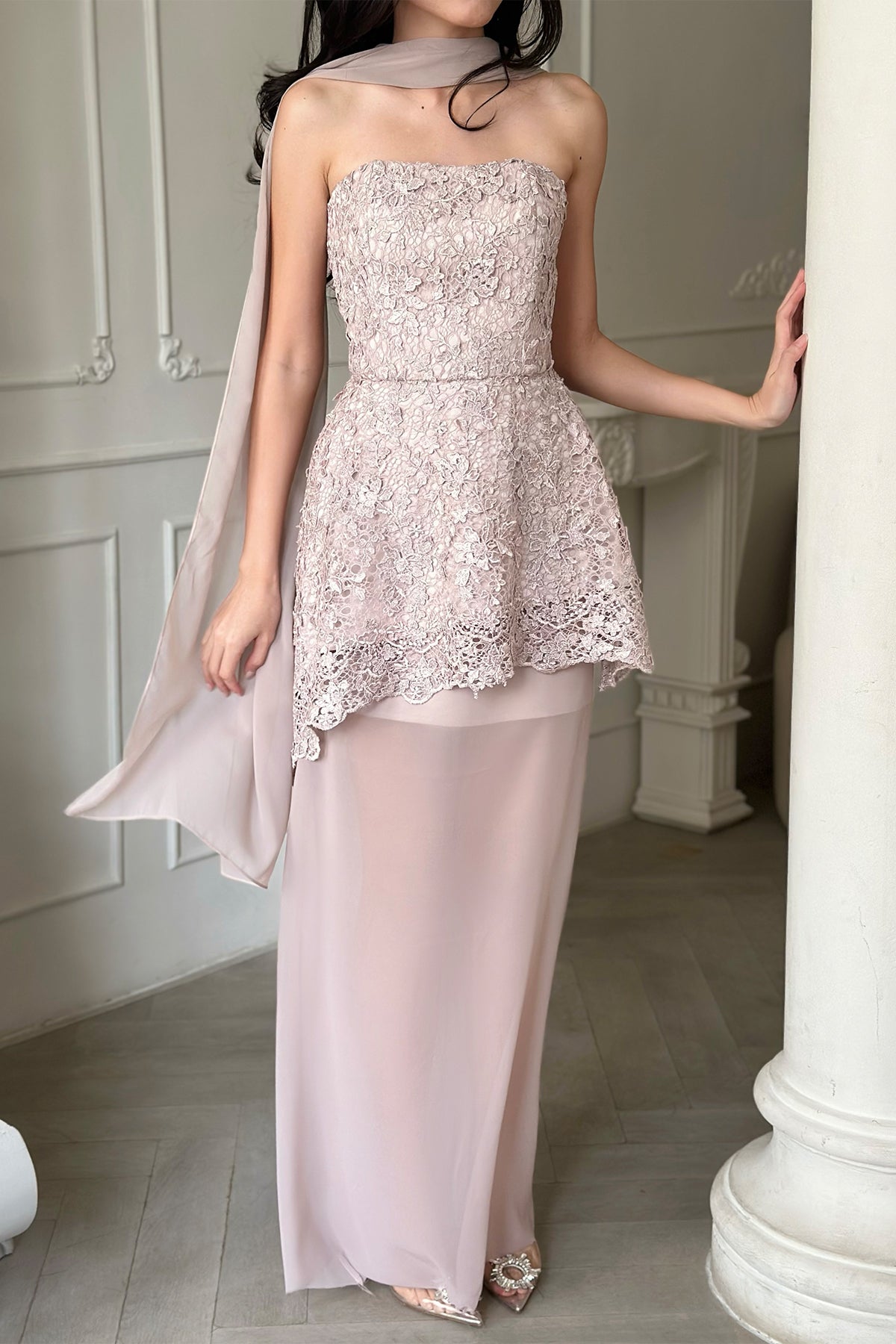 Bertha Top with Scarf And Blair Skirt in Pink