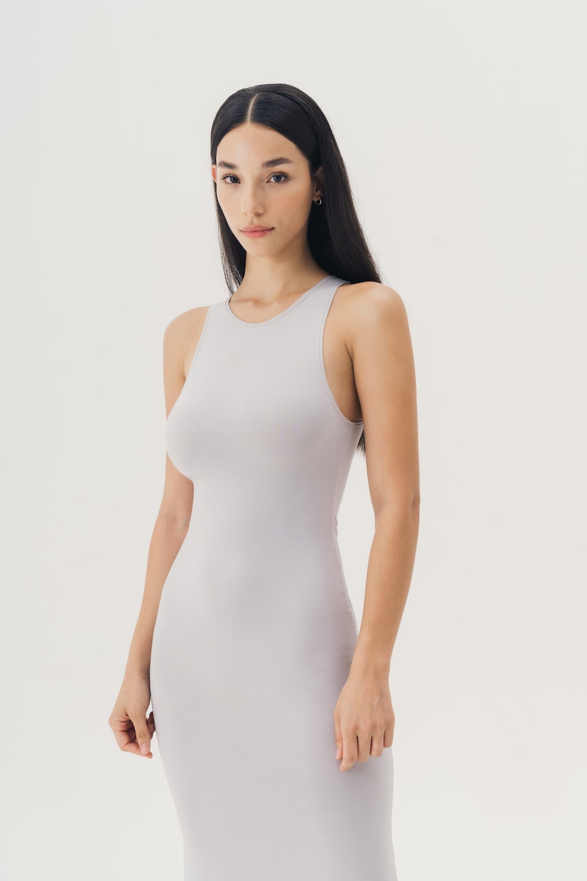 Basic Sleeveless Maxi Dress in Silver Grey