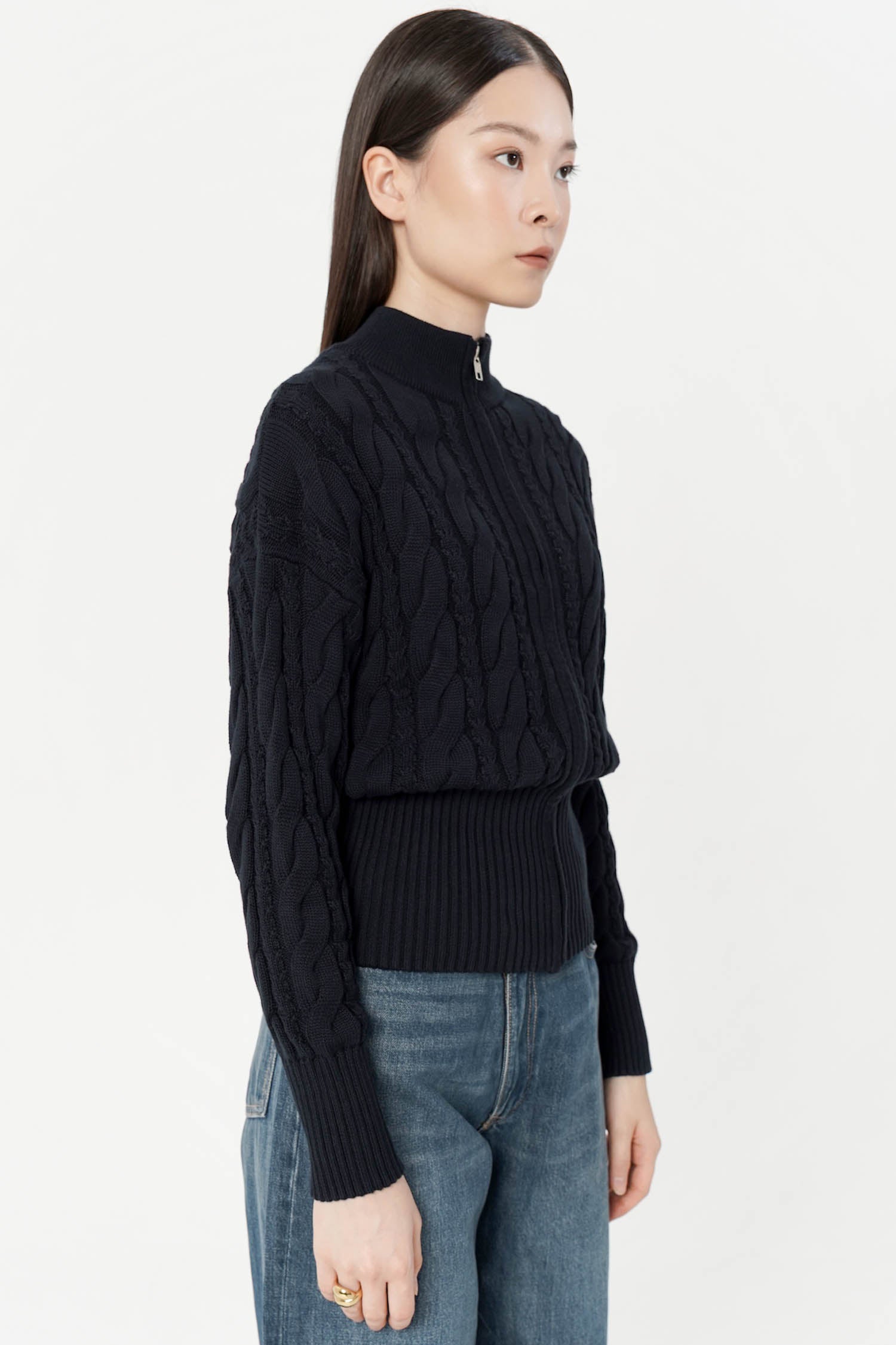 Oryx Cable Knit Cardigan In Navy