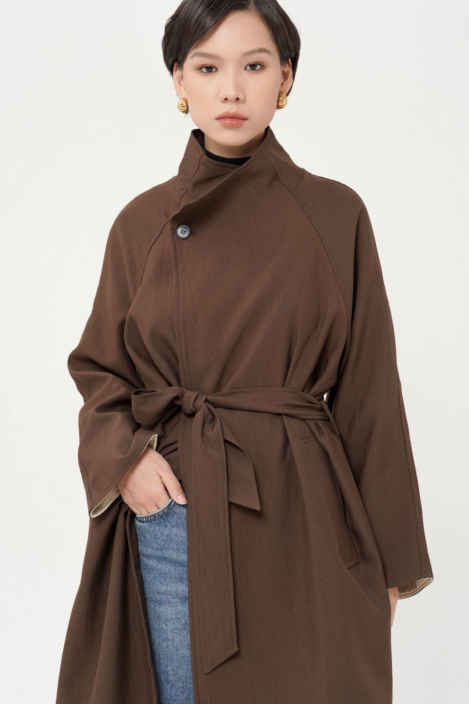 Cassia Classic Belted Trench In Brown
