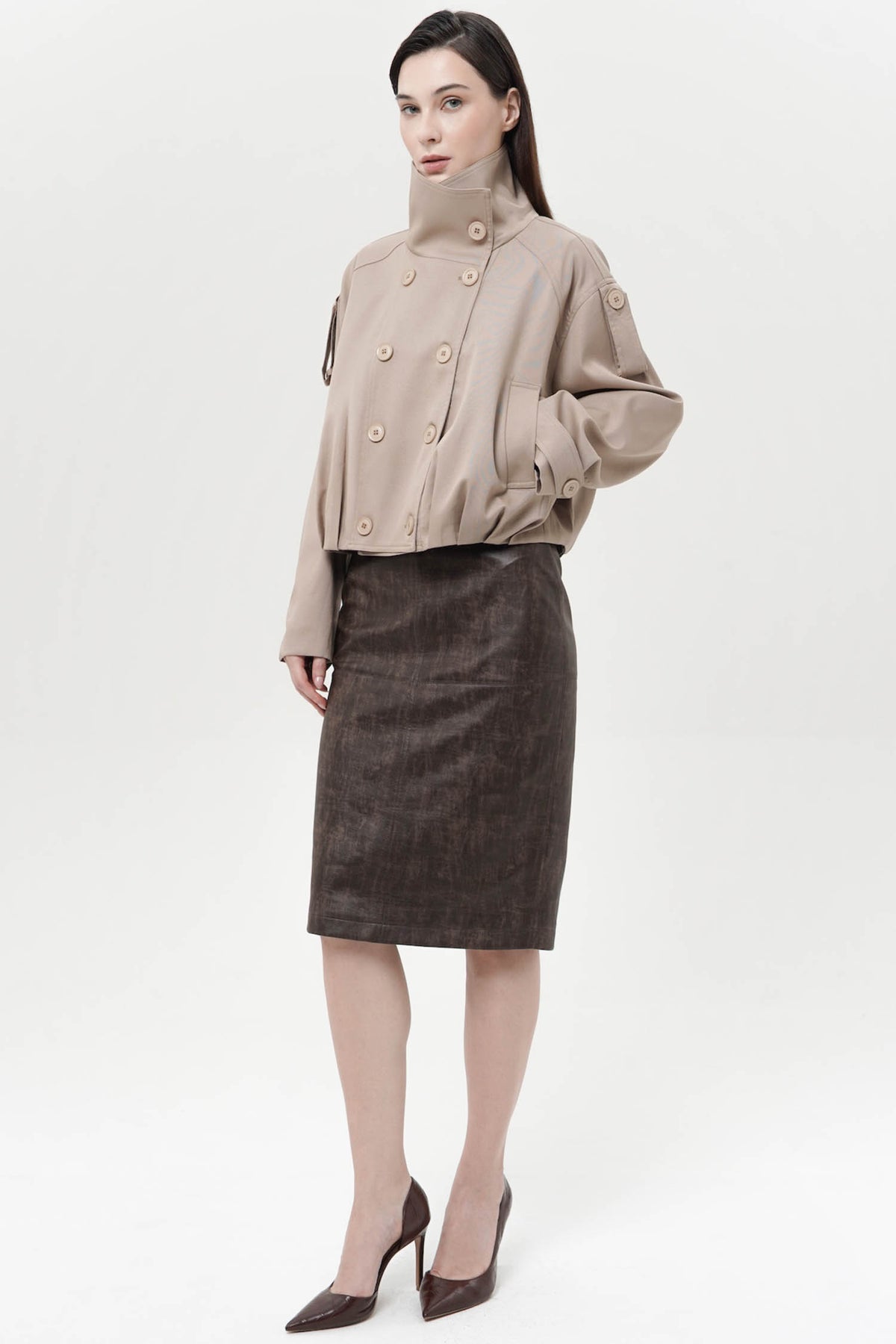 Cazaux Cropped Trench Jacket In Khaki