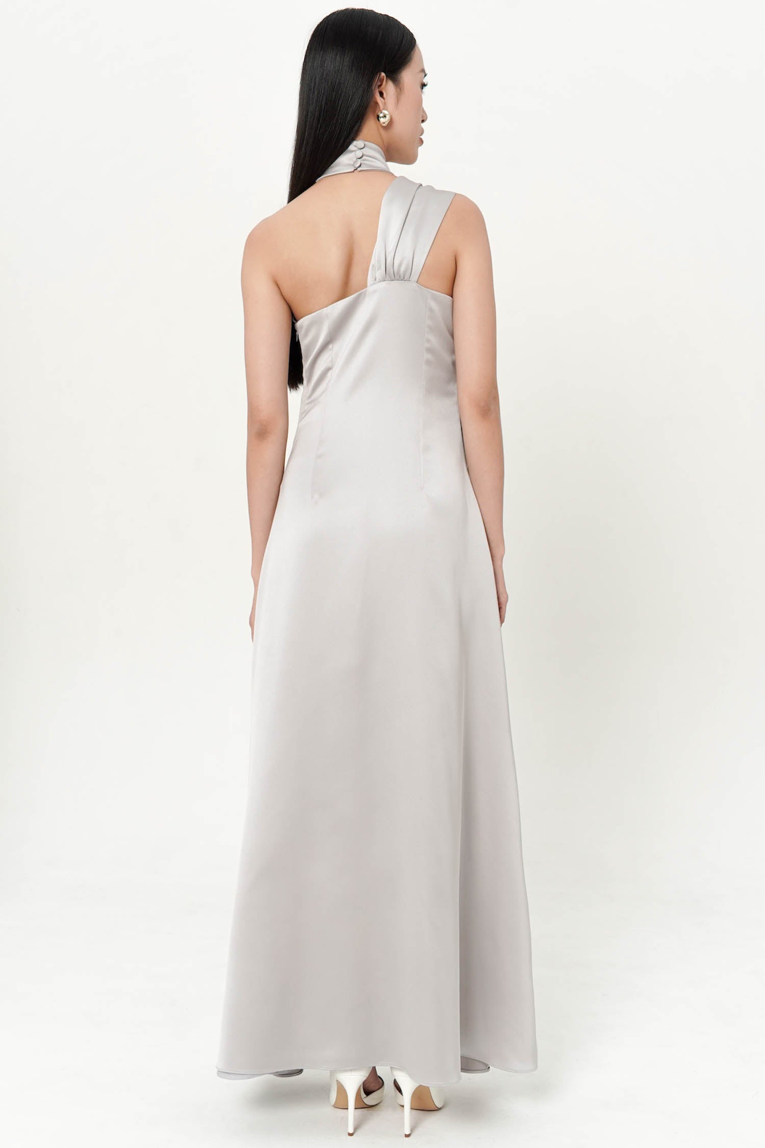 Hartley One Shoulder Maxi Dress In Grey