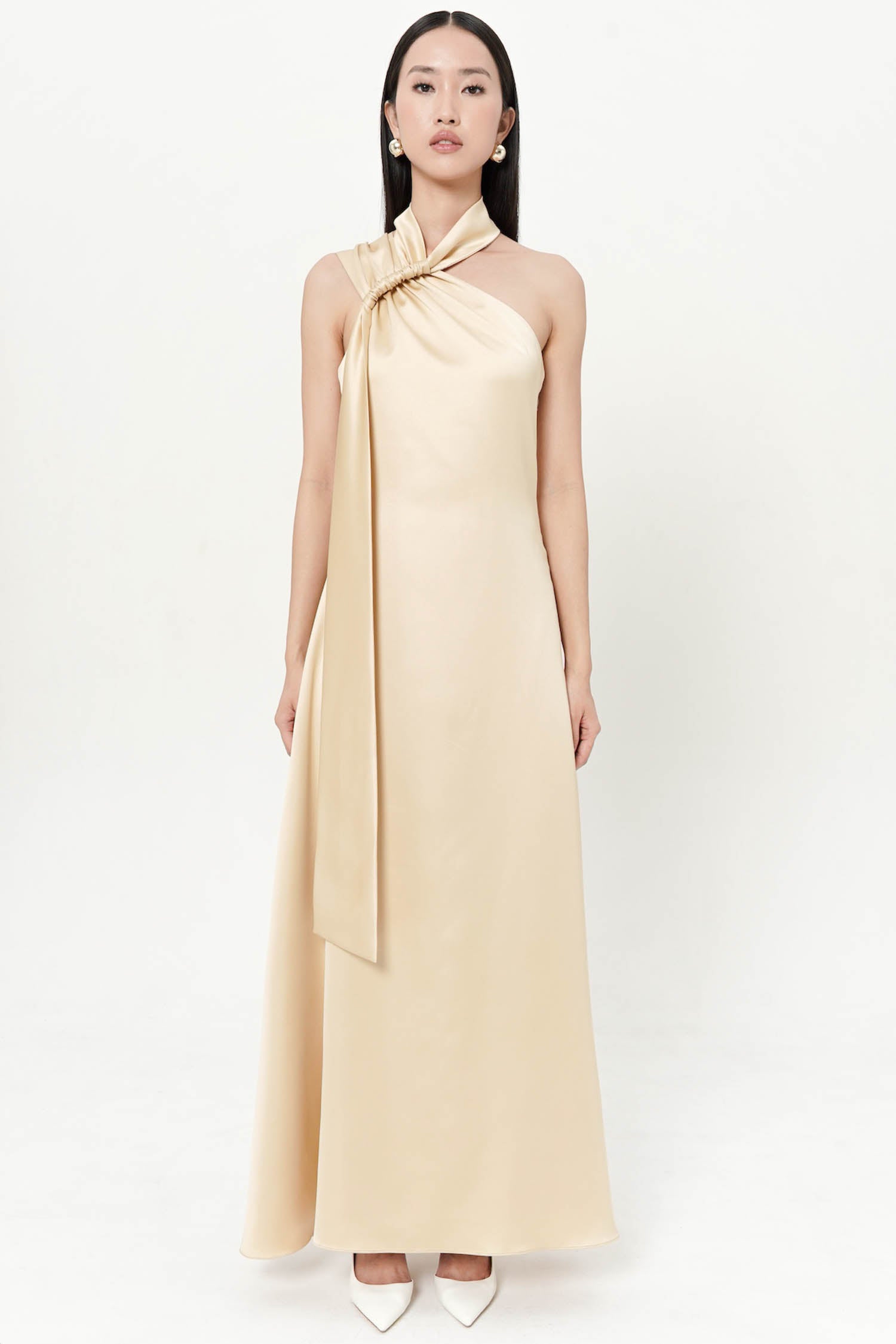 Hartley One Shoulder Maxi Dress In Champagne