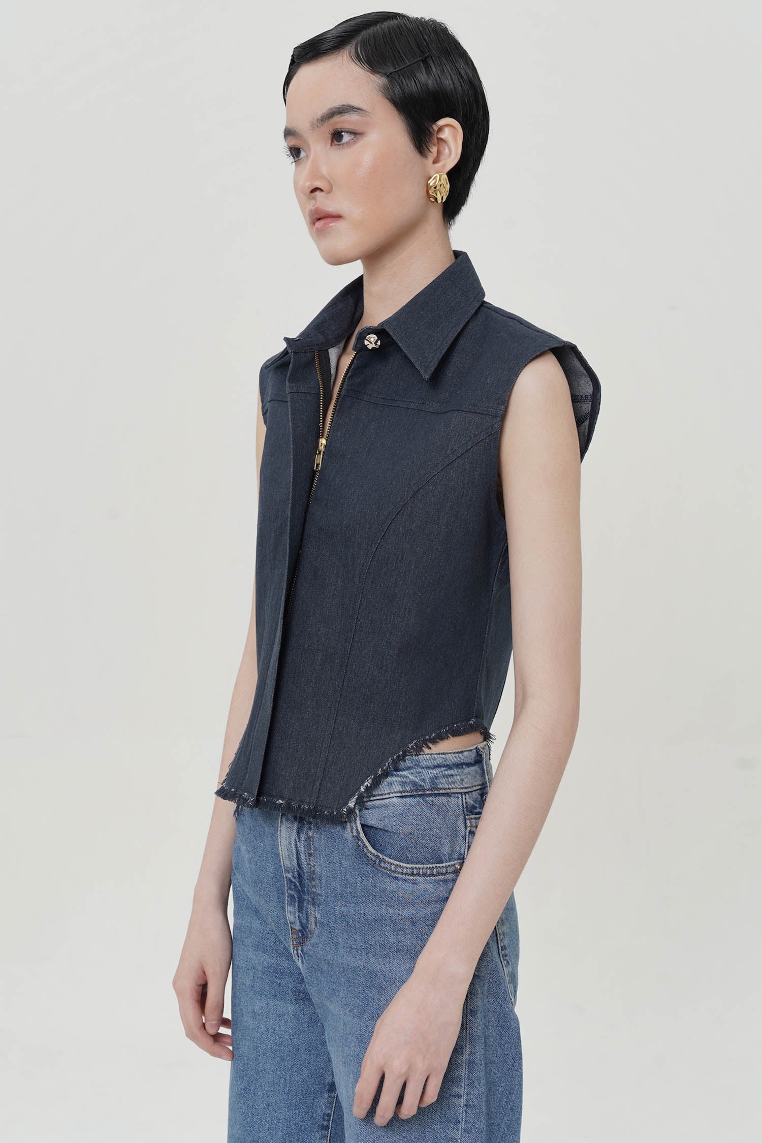 Jordane Zip-Up Top In Dark Denim (1 LEFT)