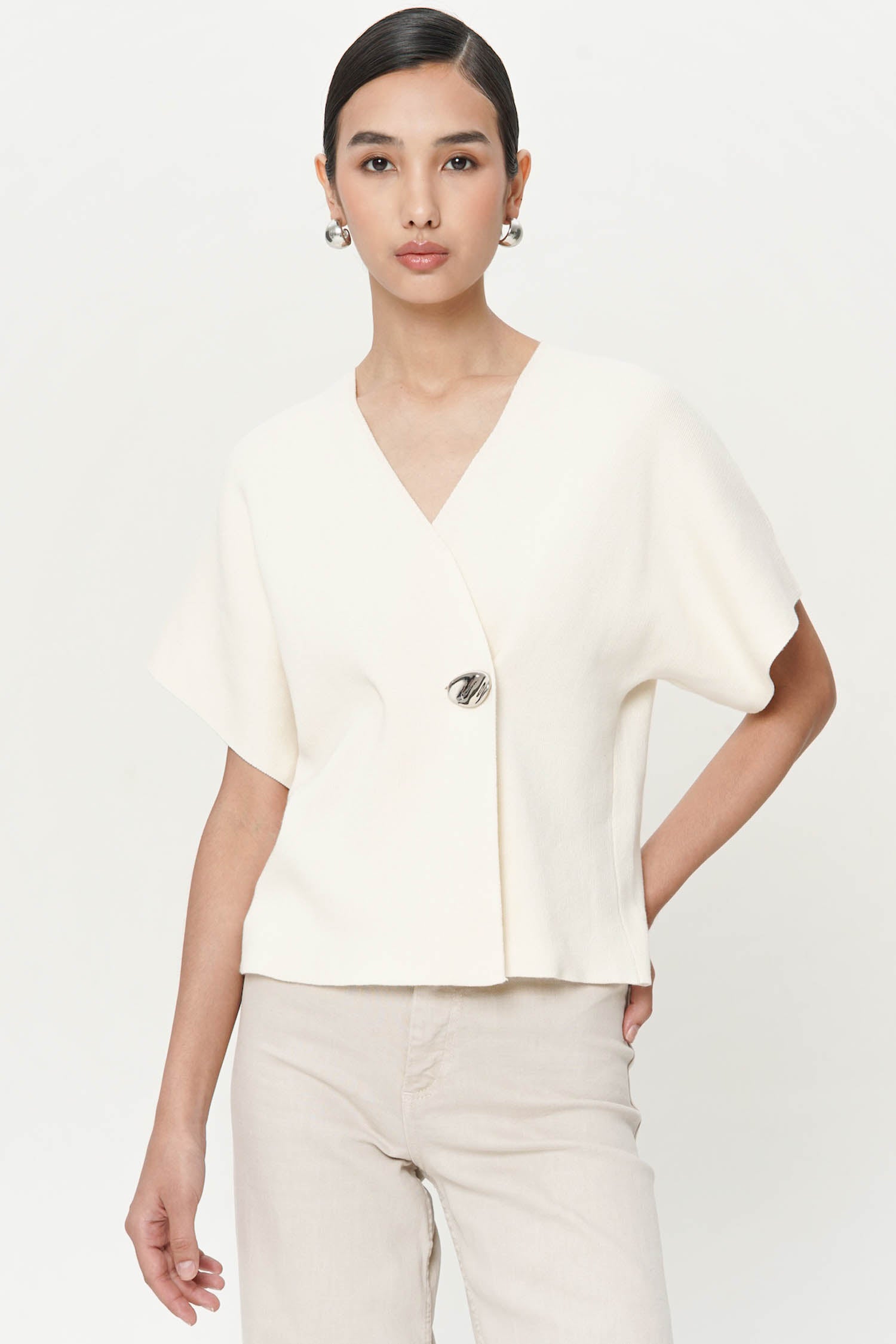 Palomo Wrap Knit Top In Broken White